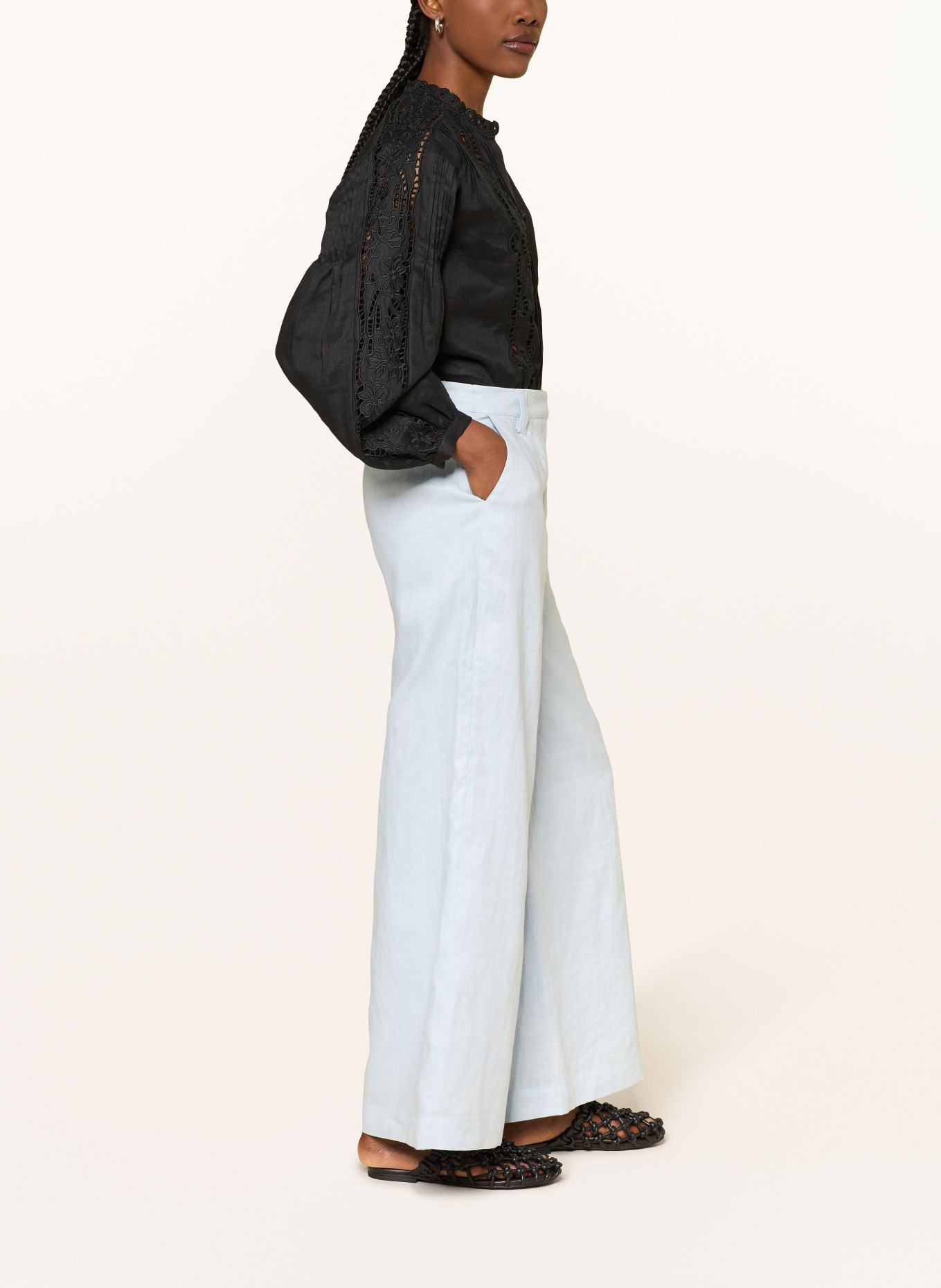 (THE MERCER) N.Y. Linen wide-leg pants: LIGHT BLUE