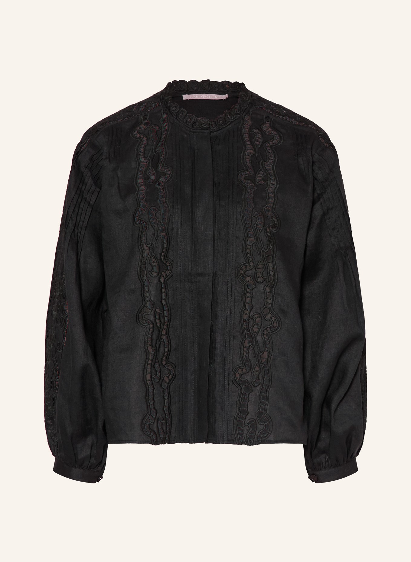 (THE MERCER) N.Y. Leinenbluse mit Lochspitze: SCHWARZ