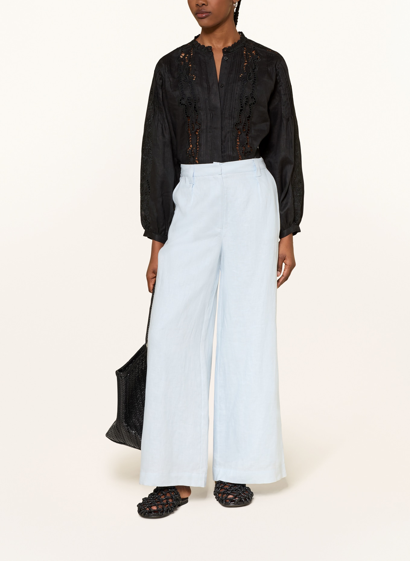 (THE MERCER) N.Y. Leinenbluse mit Lochspitze: SCHWARZ