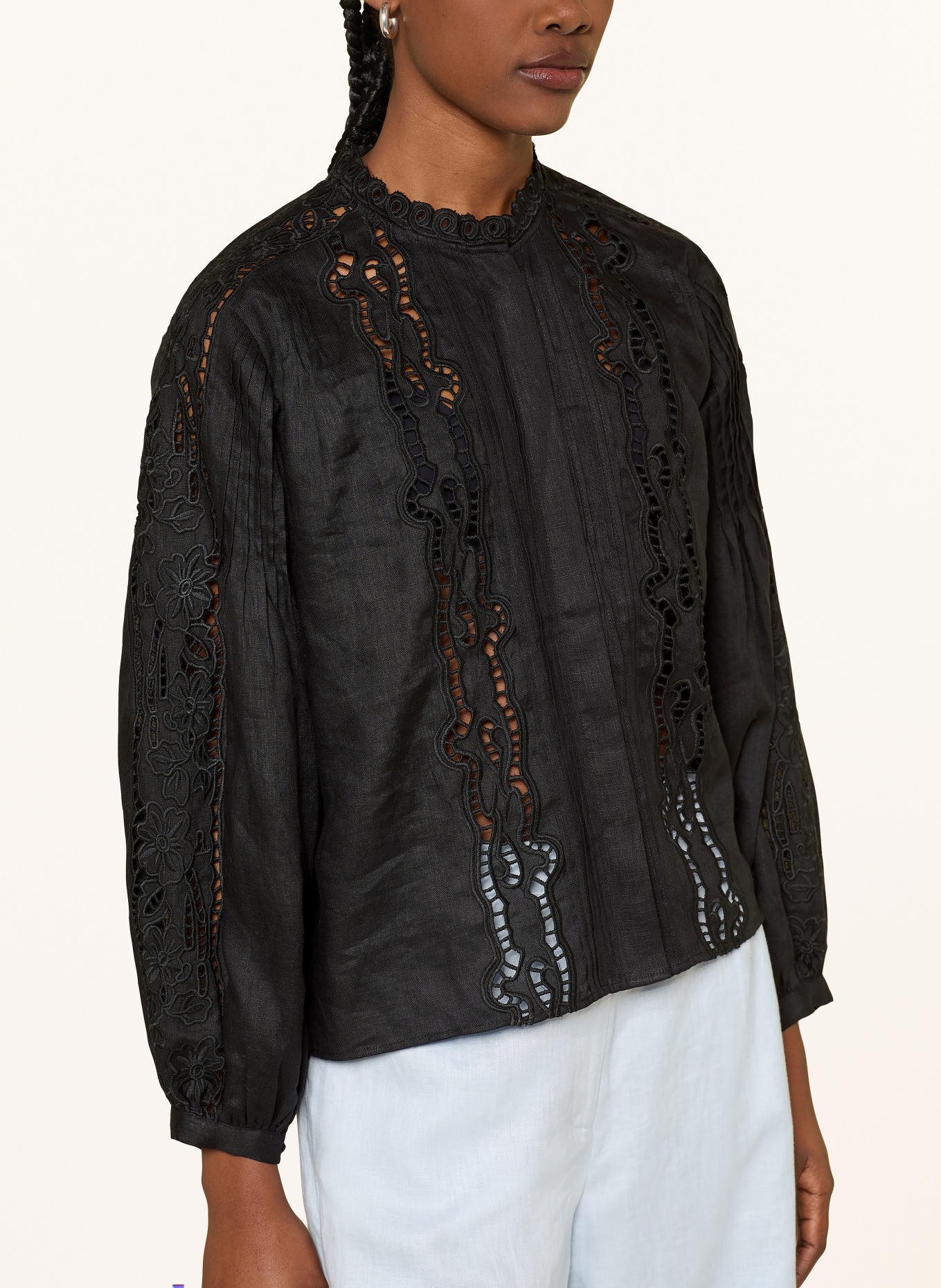 (THE MERCER) N.Y. Leinenbluse mit Lochspitze: SCHWARZ