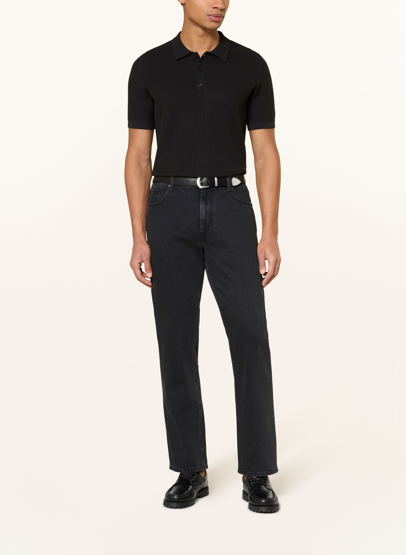 PAUL Strick-Poloshirt: SCHWARZ