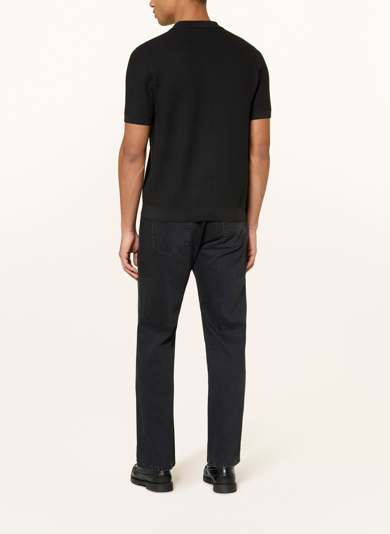 PAUL Strick-Poloshirt: SCHWARZ