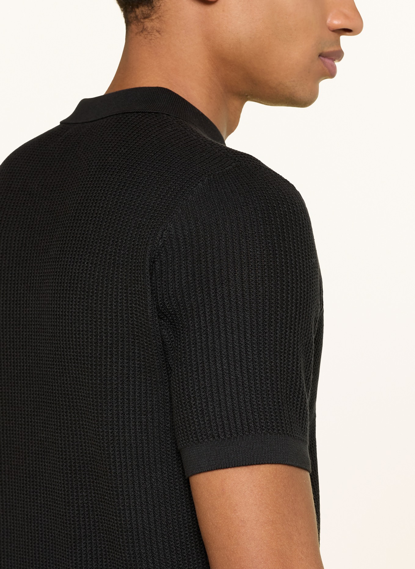 PAUL Strick-Poloshirt: SCHWARZ