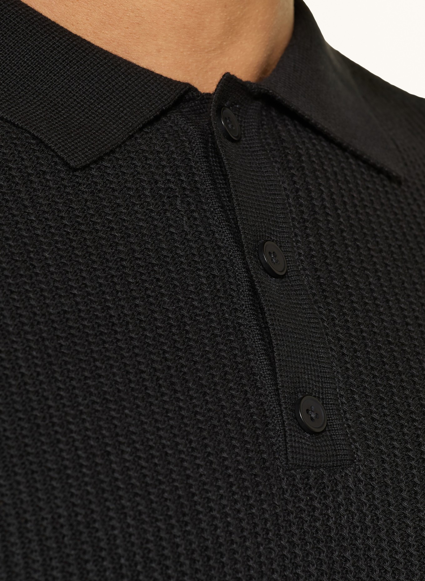 PAUL Strick-Poloshirt: SCHWARZ