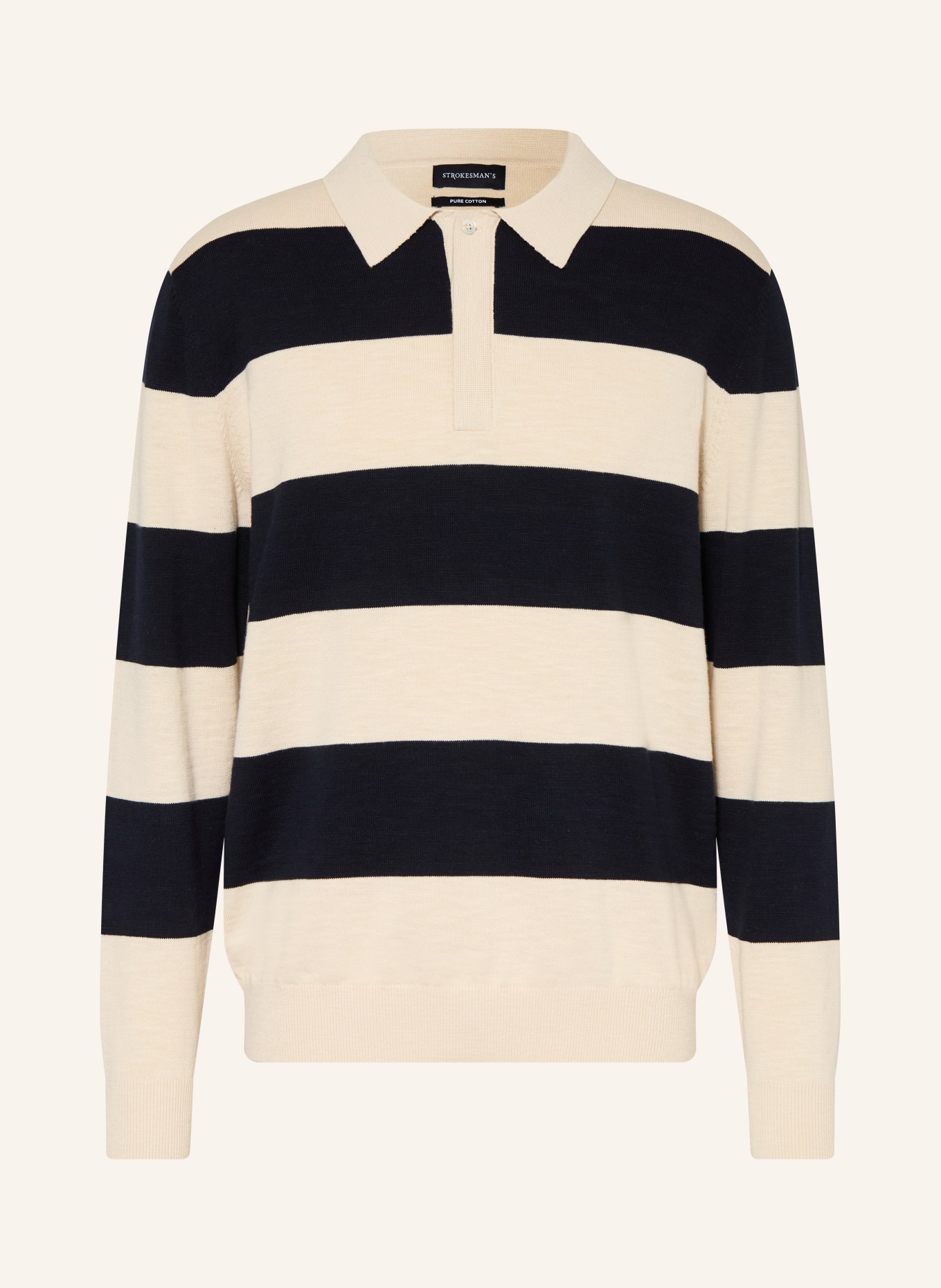 STROKESMAN'S Strick-Rugbyshirt: BEIGE / DUNKELBLAU