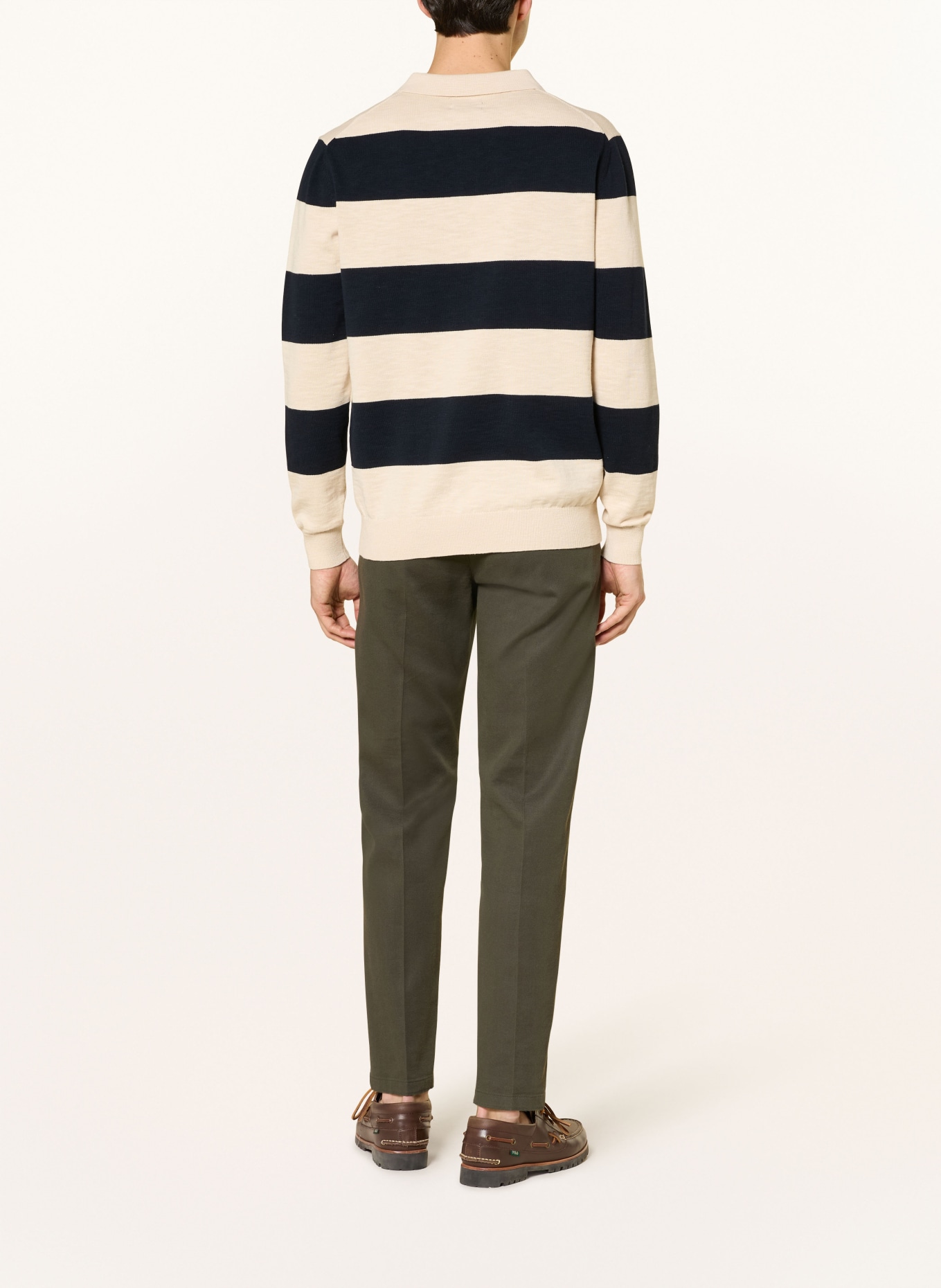 STROKESMAN'S Strick-Rugbyshirt: BEIGE / DUNKELBLAU