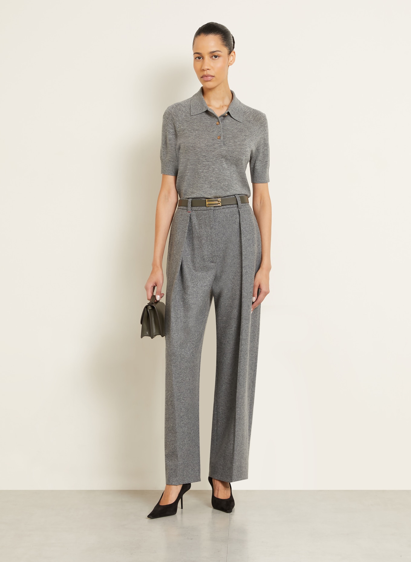 VICTORIA BECKHAM Pletené polo tričko: ŠEDÁ