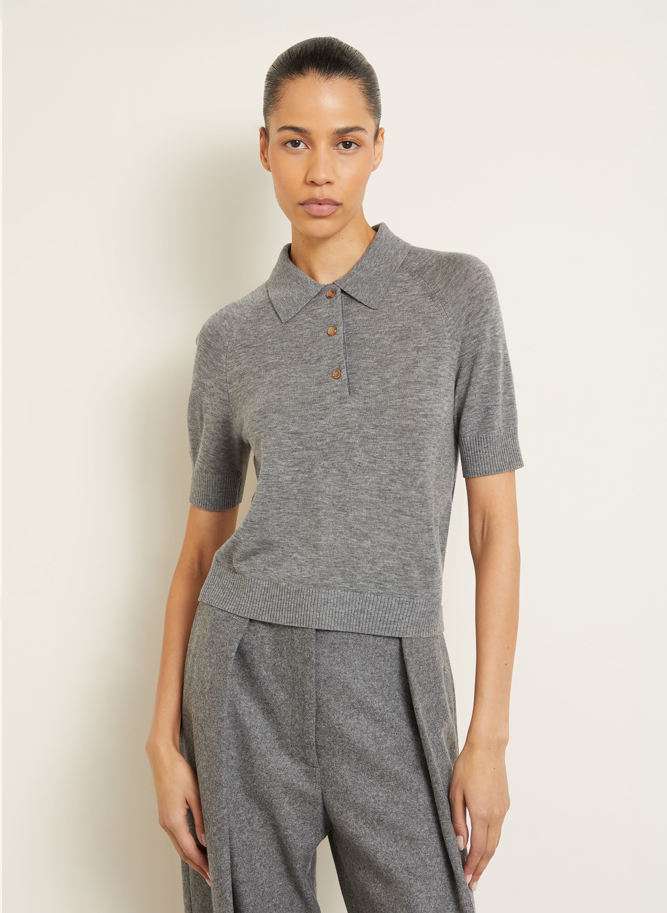 VICTORIA BECKHAM Pletené polo tričko: ŠEDÁ