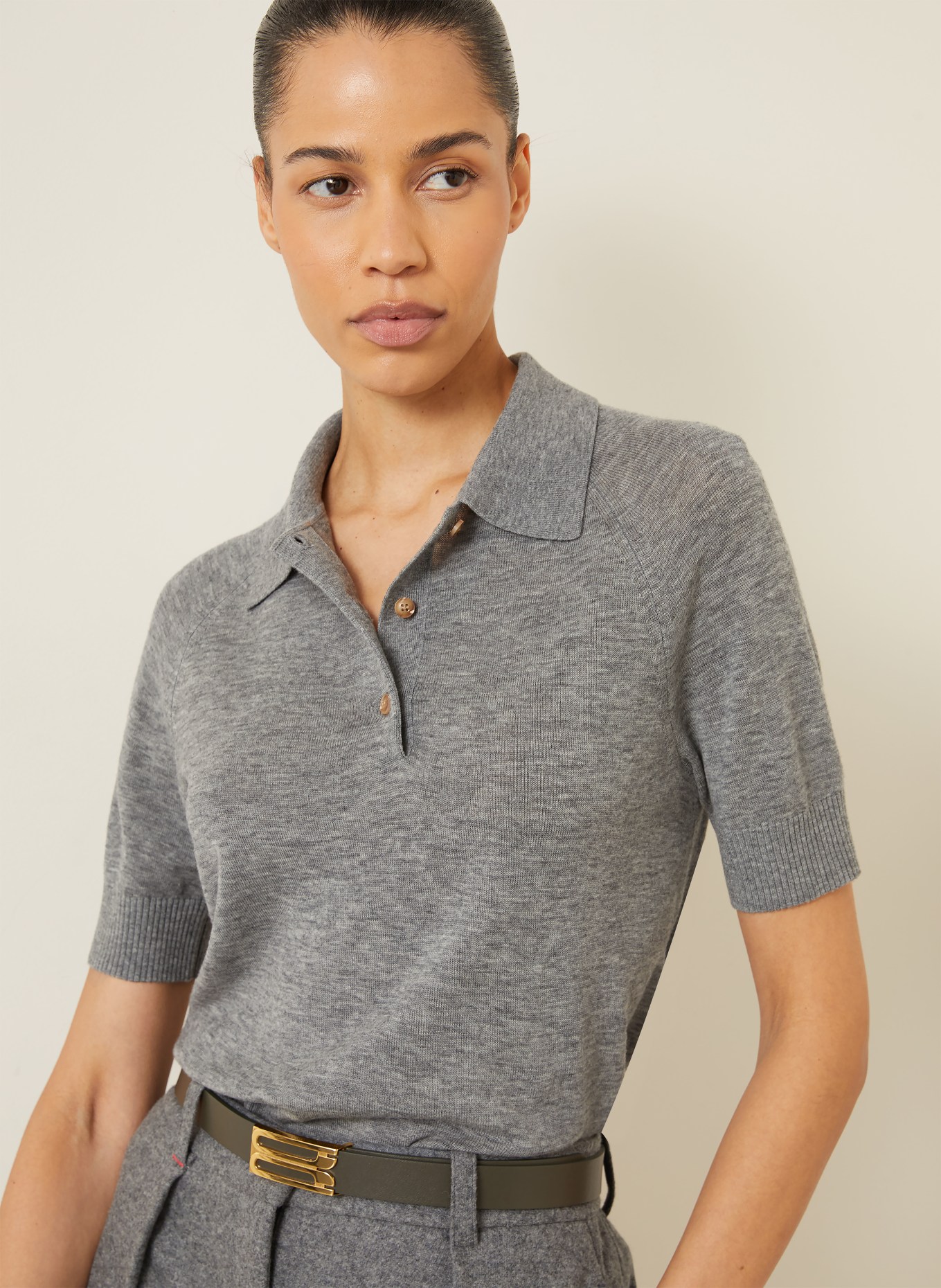 VICTORIA BECKHAM Pletené polo tričko: ŠEDÁ