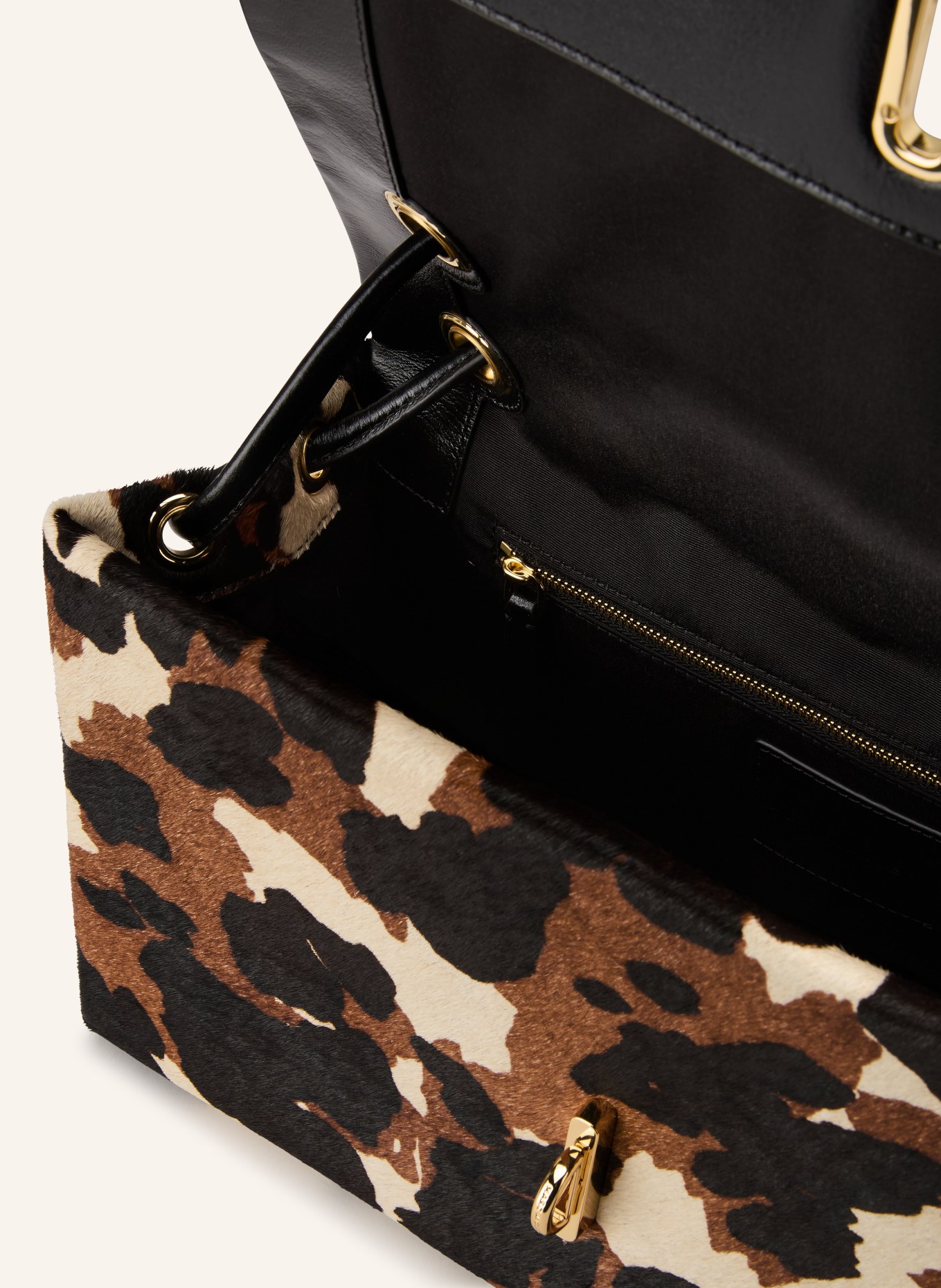 MARC JACOBS THE COW HAIRCALF LARGE DUAL BAG shoulder bag: BLACK / DARK BROWN / CREAM