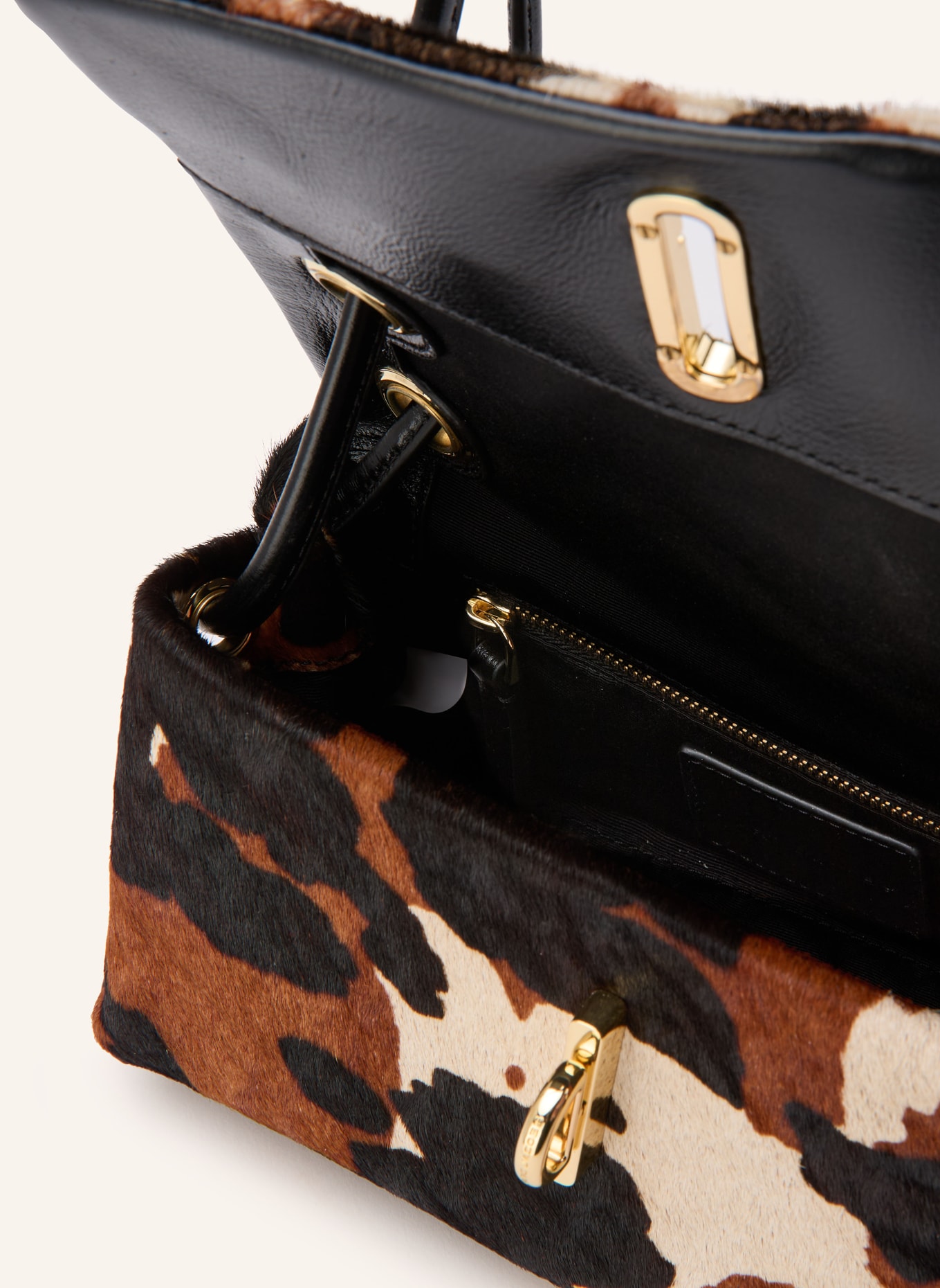 MARC JACOBS THE COW HAIRCALH MINI DUAL shoulder bag: BLACK / DARK BROWN / BEIGE