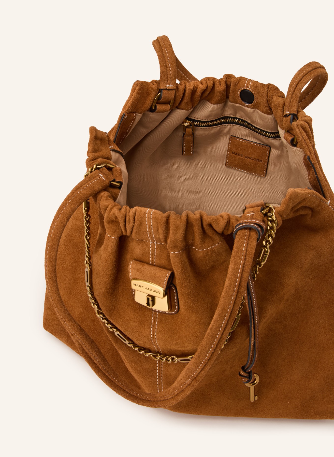 MARC JACOBS THE SUEDE CRISTINA TOTE handbag: COGNAC / GOLD