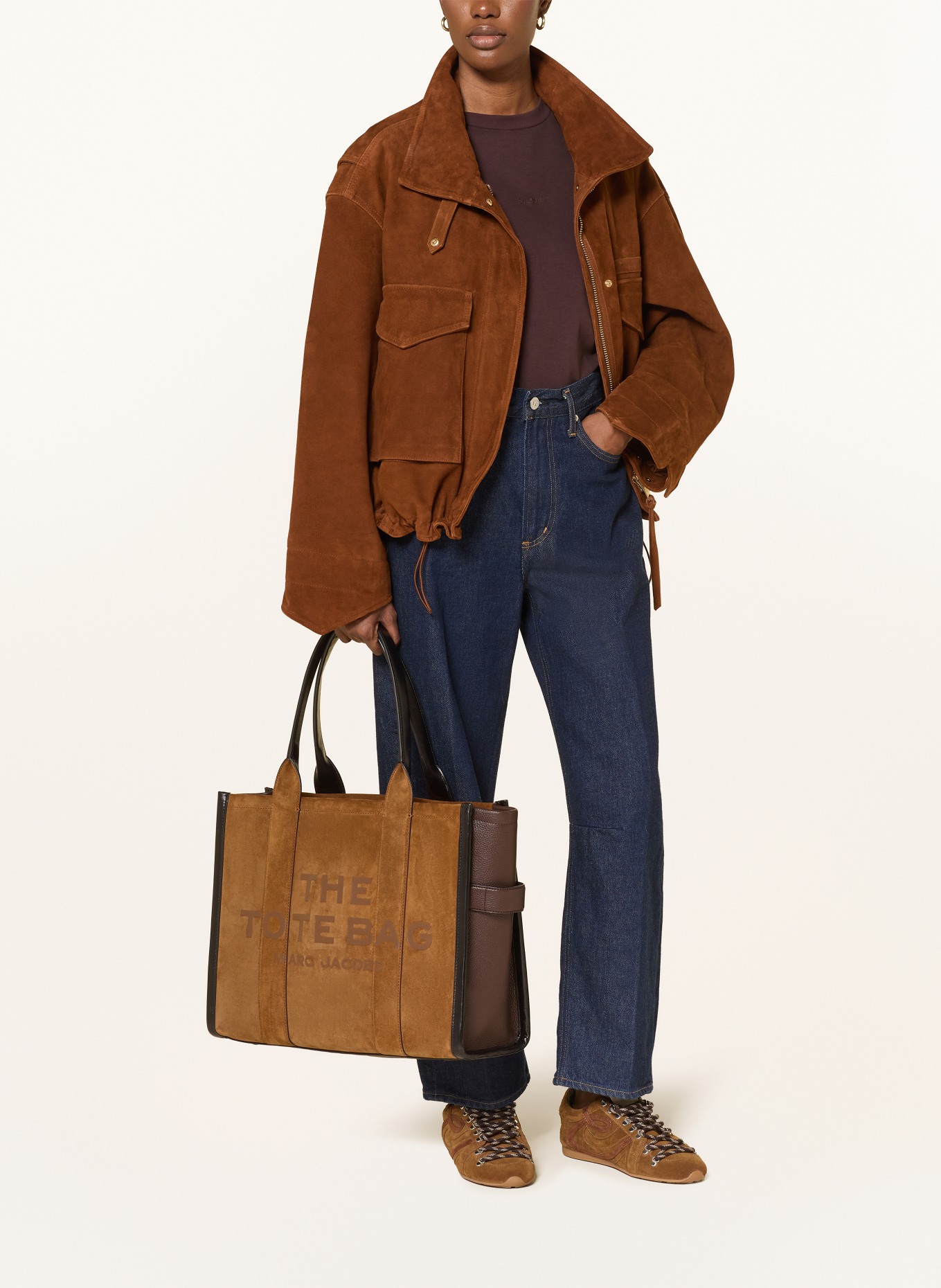 MARC JACOBS Shopper THE LARGE TOTE SUEDE LEATHER MIX: MARRON FONCÉ / COGNAC / ZWART