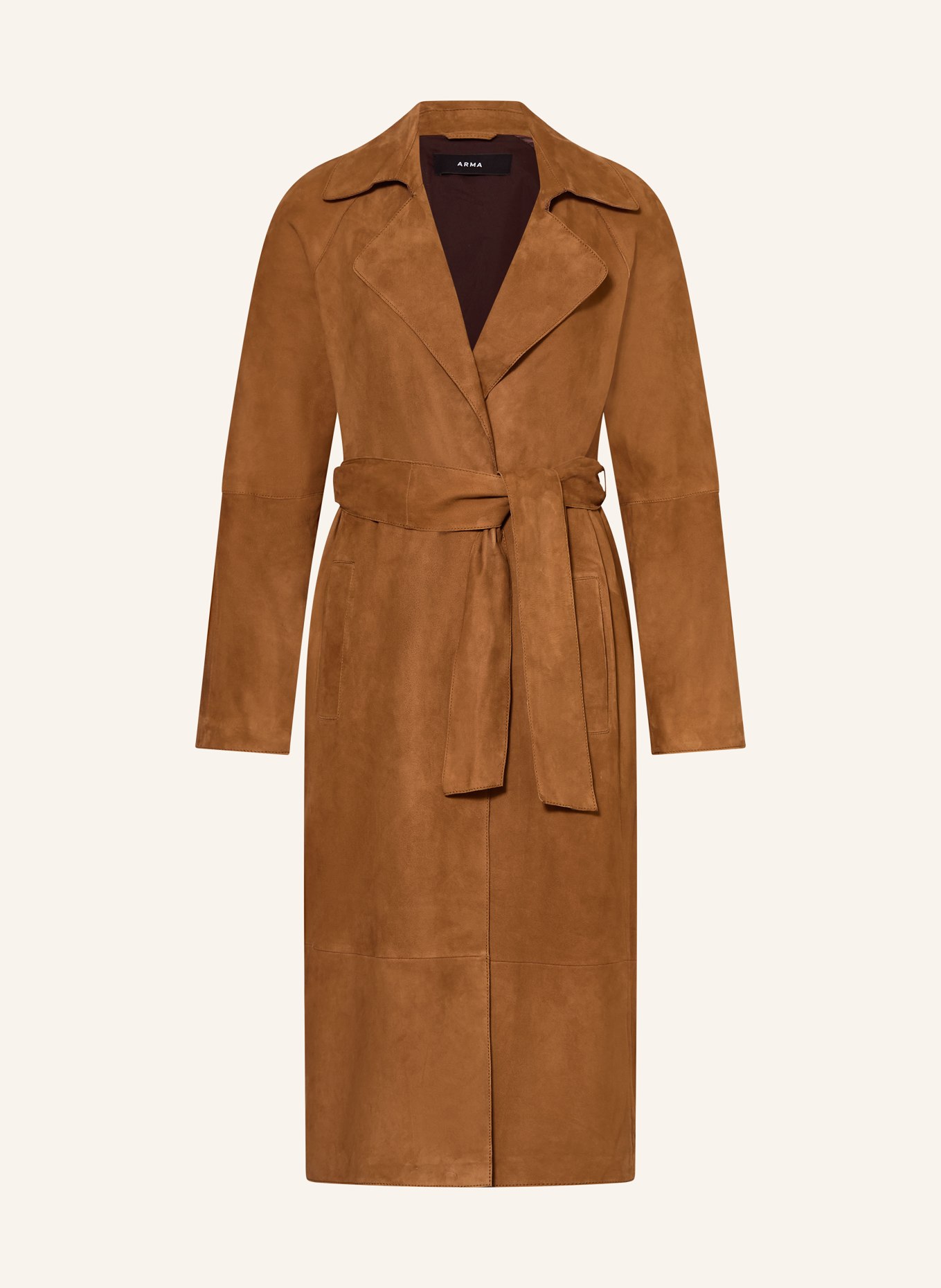 ARMA Leather trench coat: COGNAC