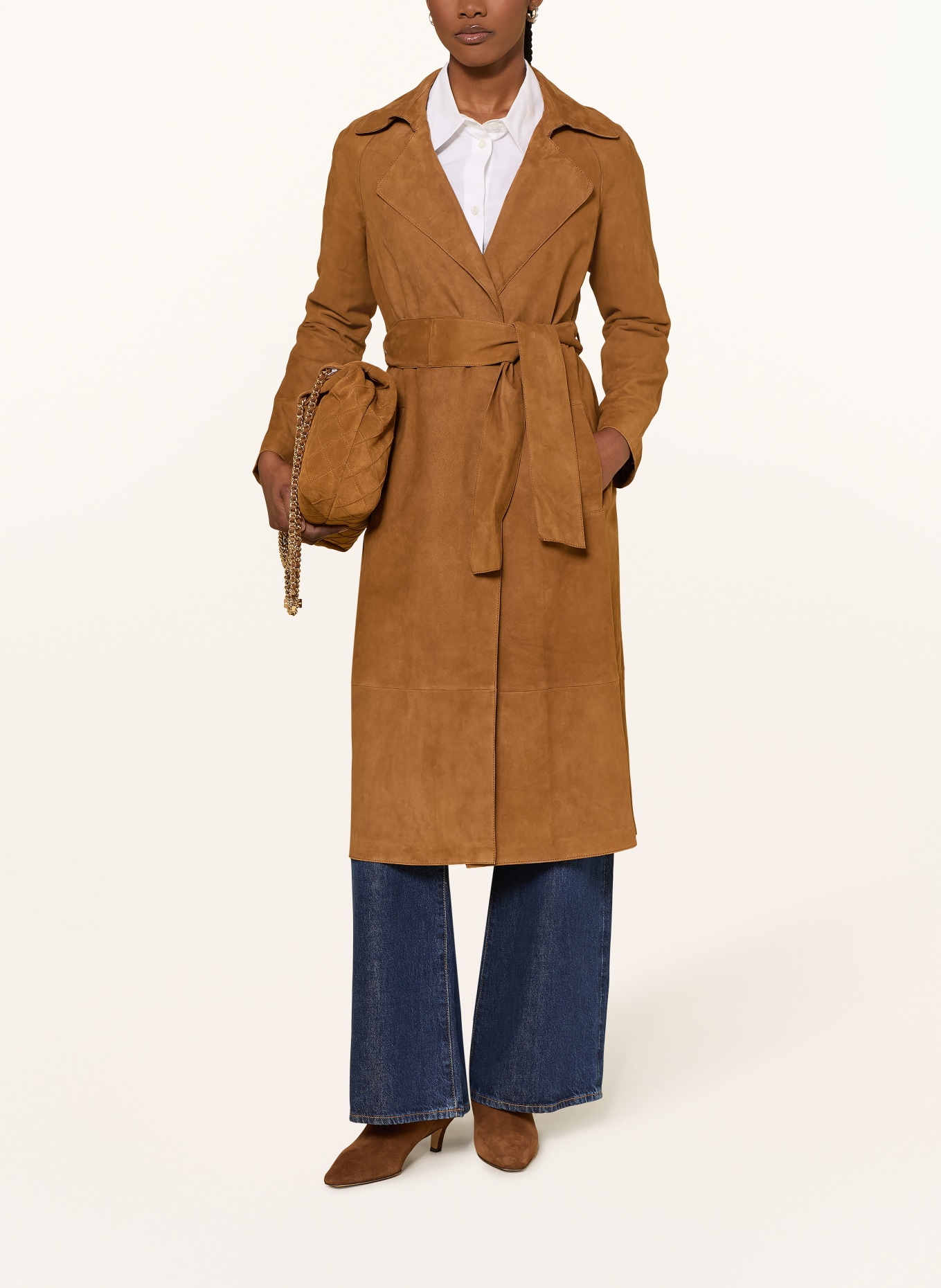 ARMA Leather trench coat: COGNAC