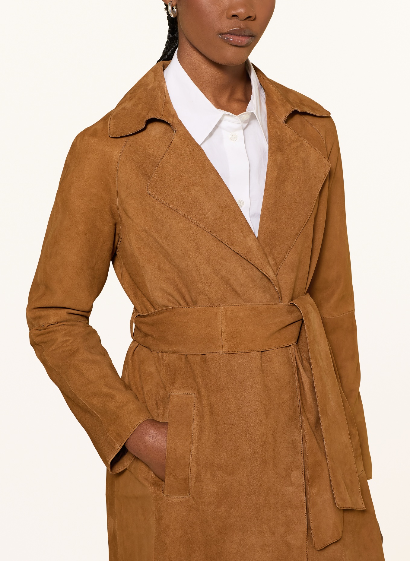 ARMA Leather trench coat: COGNAC