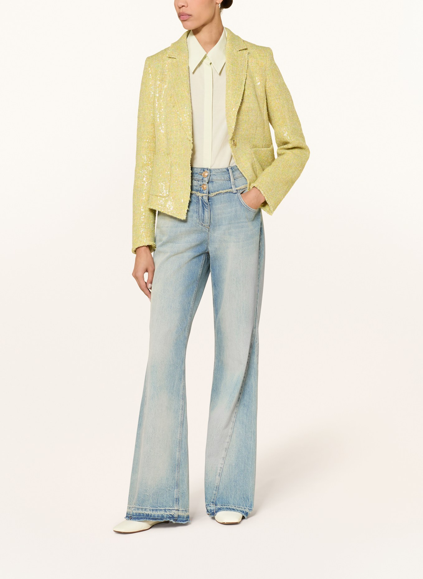 LUISA CERANO Tweedowa marynarka z cekinami: JASNOZIELONY / JASNOŻÓŁTY