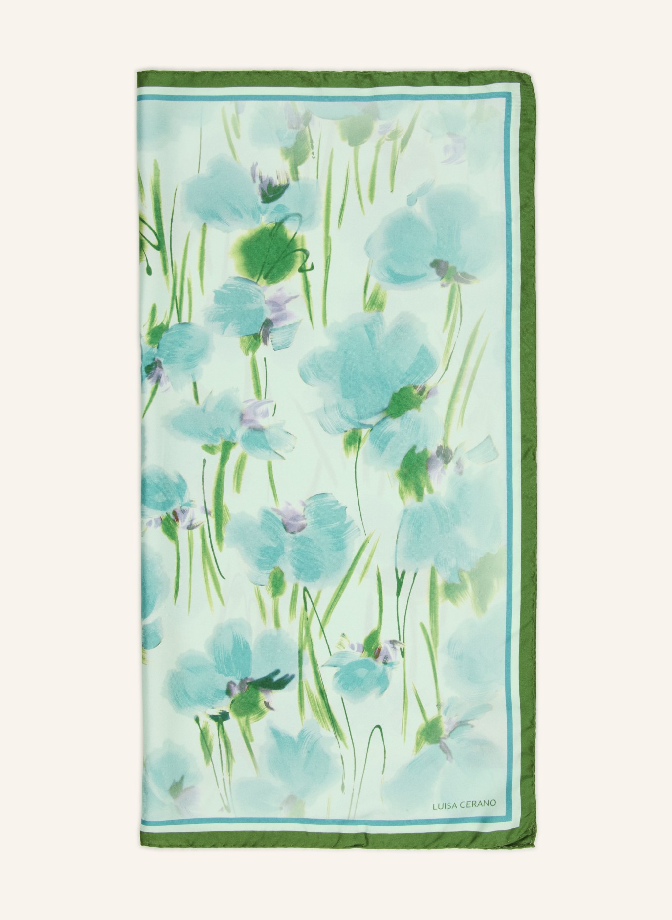 LUISA CERANO foulard en soie: VERT CLAIR / VERT / BLEU PÉTROLE