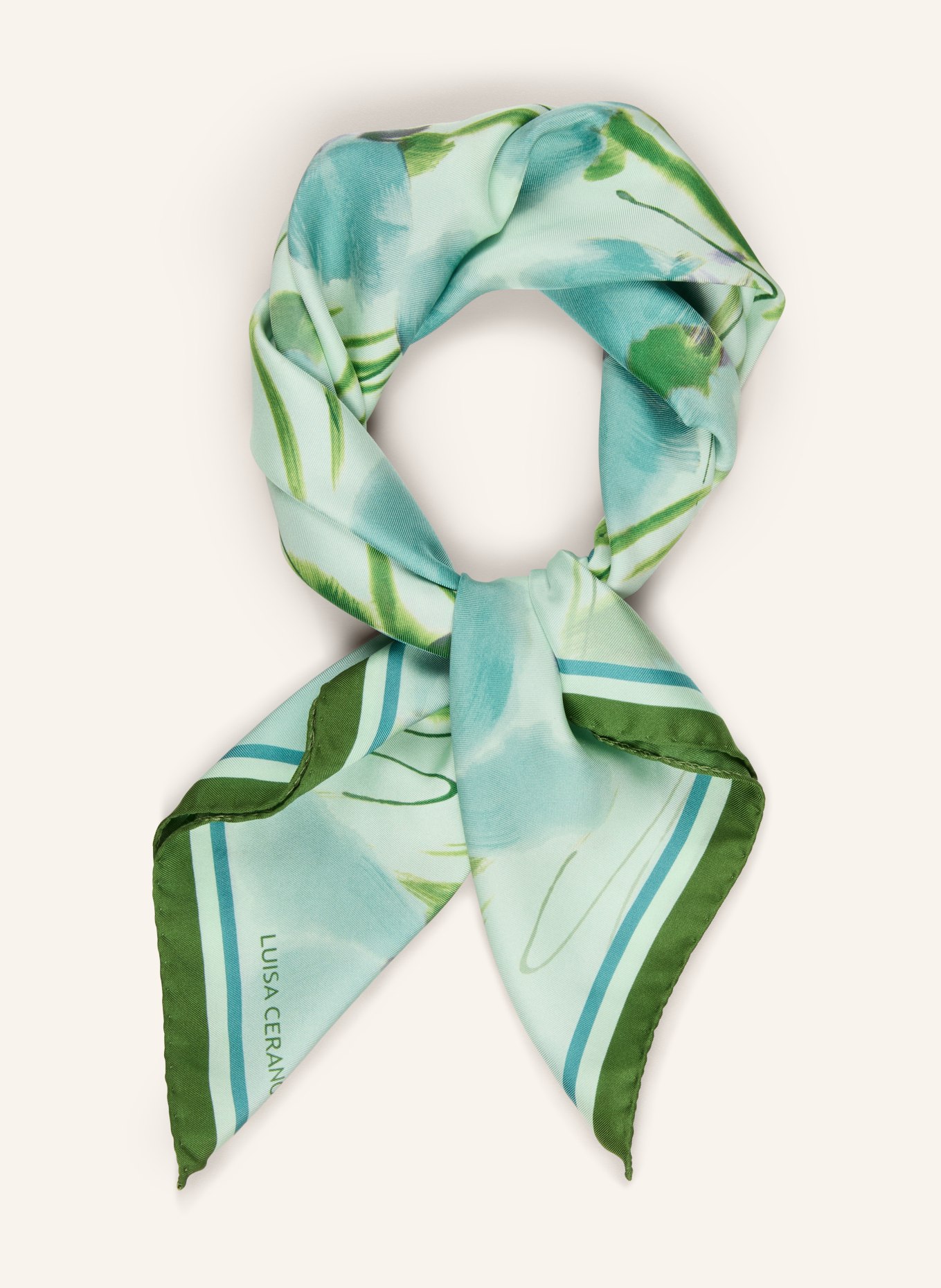 LUISA CERANO foulard en soie: VERT CLAIR / VERT / BLEU PÉTROLE