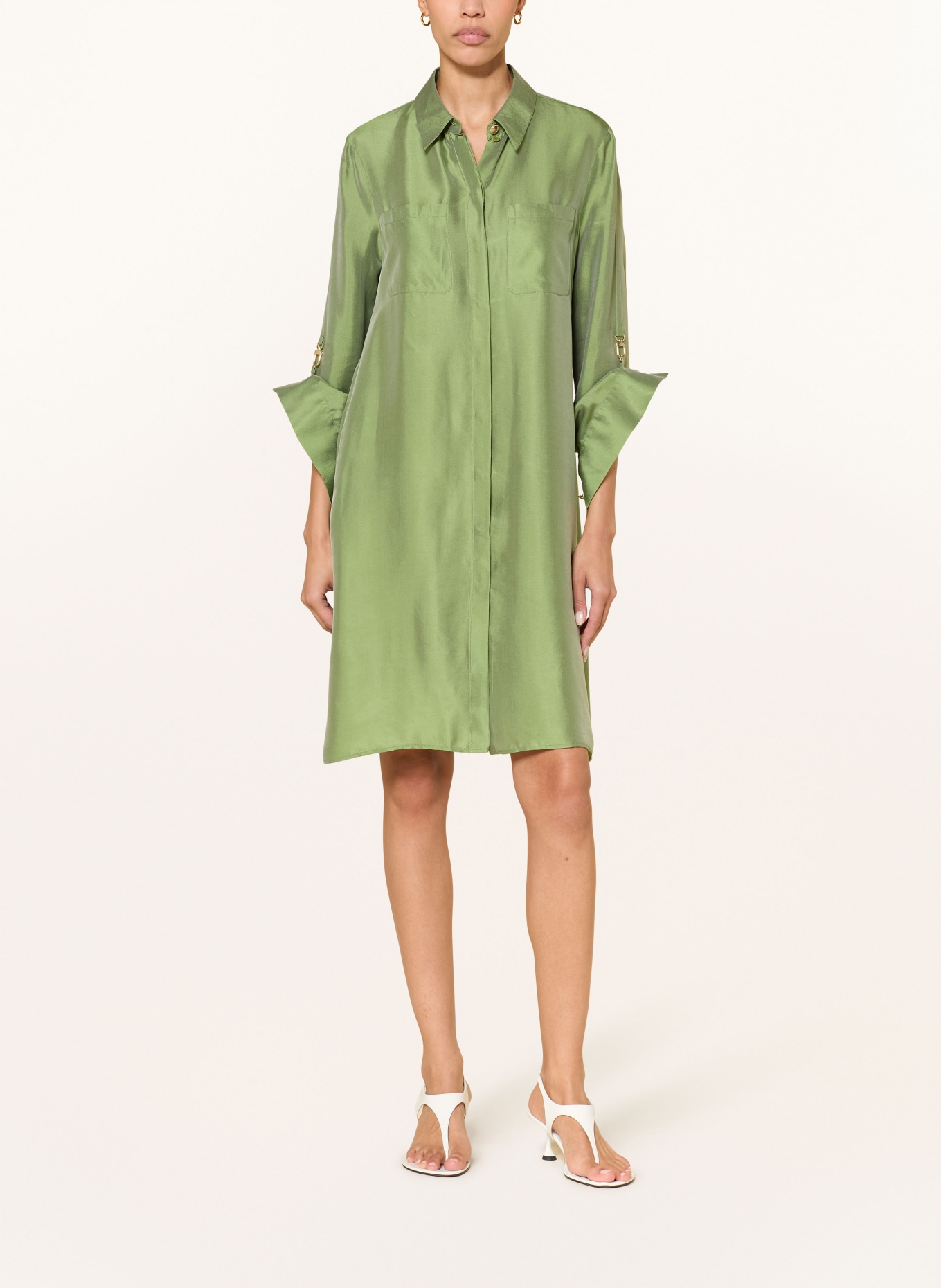 LUISA CERANO Hemdblusenkleid aus Satin: GRÜN