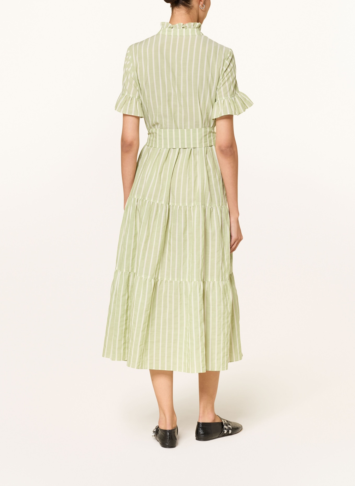 LUISA CERANO Kleid mit Rüschen: HELLGRÜN / CREME