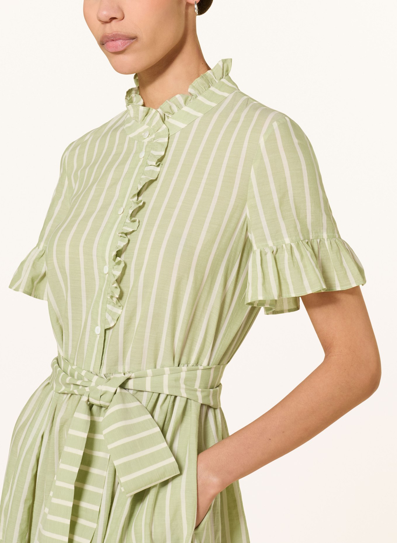 LUISA CERANO Kleid mit Rüschen: HELLGRÜN / CREME