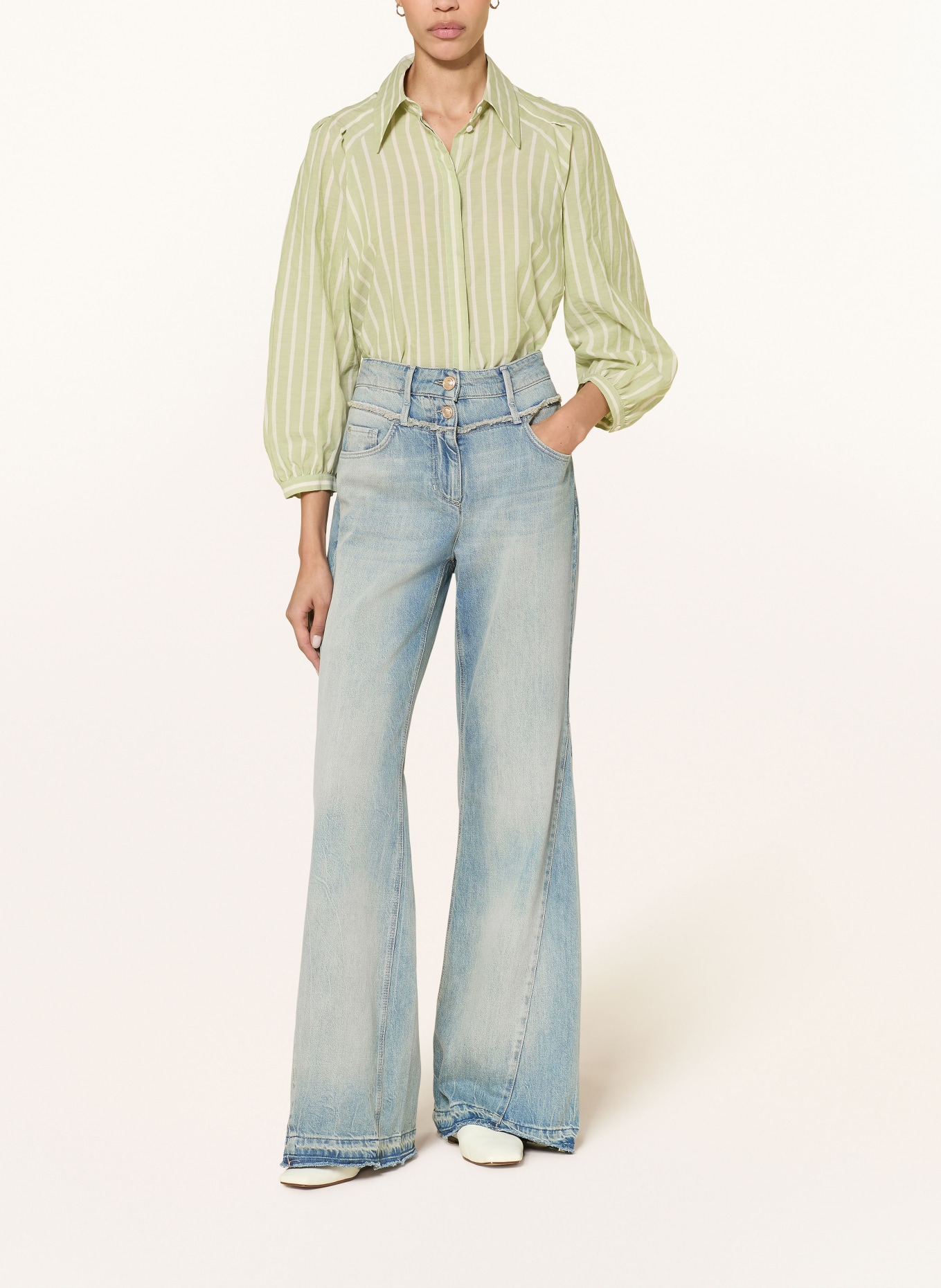 LUISA CERANO Hemdbluse: HELLGRÜN / CREME