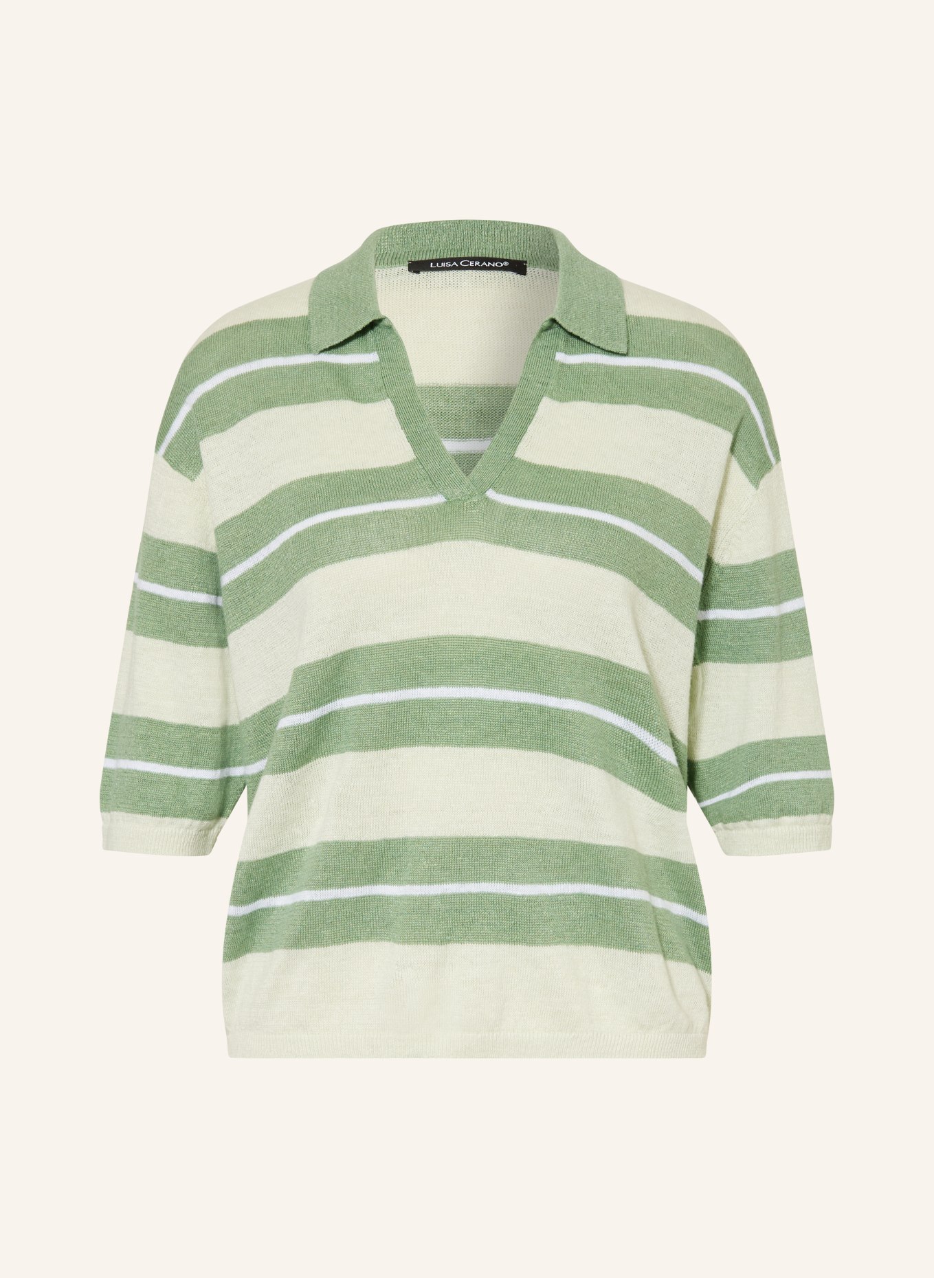 LUISA CERANO Dzianinowa koszulka polo z lnu: ZIELONY / JASNOZIELONY / BIAŁY