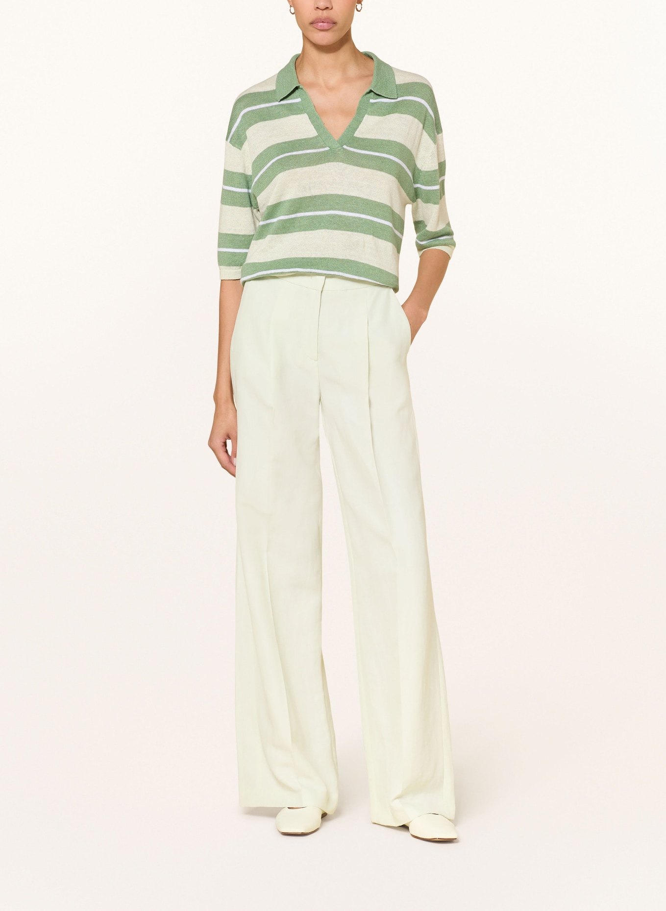 LUISA CERANO Dzianinowa koszulka polo z lnu: ZIELONY / JASNOZIELONY / BIAŁY