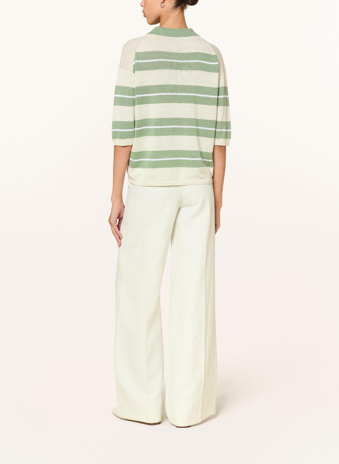 LUISA CERANO Dzianinowa koszulka polo z lnu: ZIELONY / JASNOZIELONY / BIAŁY