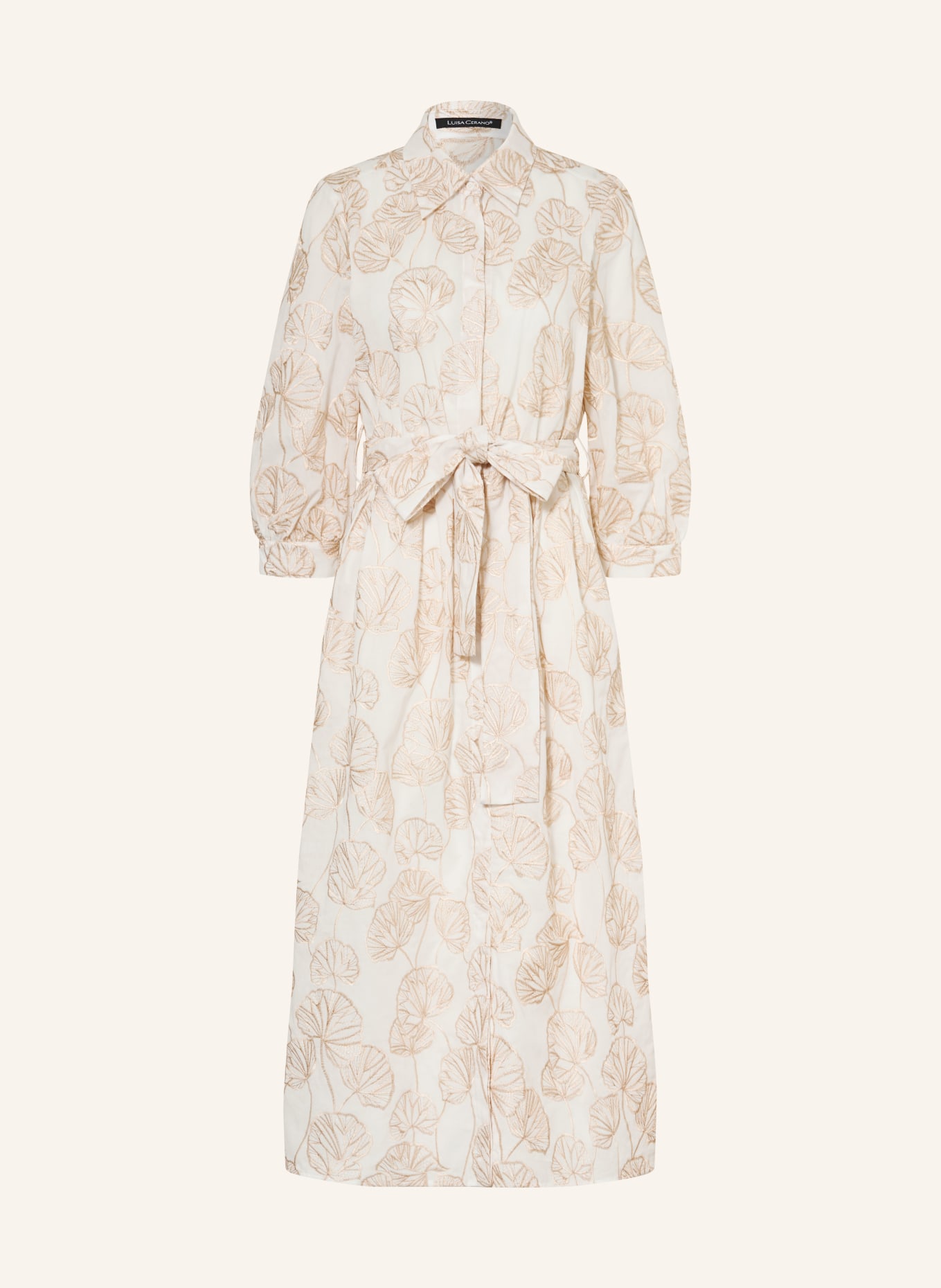 LUISA CERANO Robe chemise à manches 3/4 et fil pailleté: CRÈME / OR