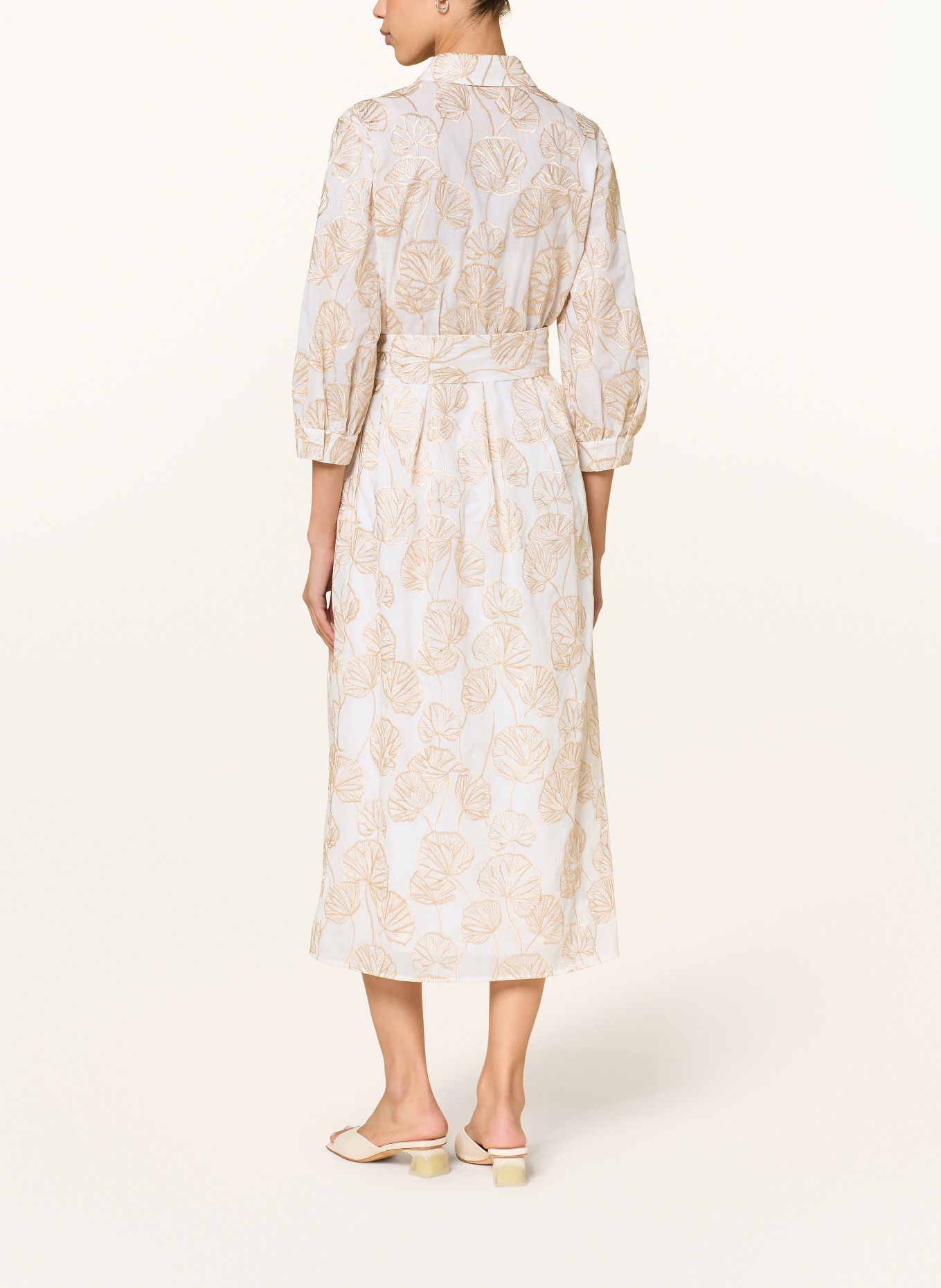 LUISA CERANO Robe chemise à manches 3/4 et fil pailleté: CRÈME / OR