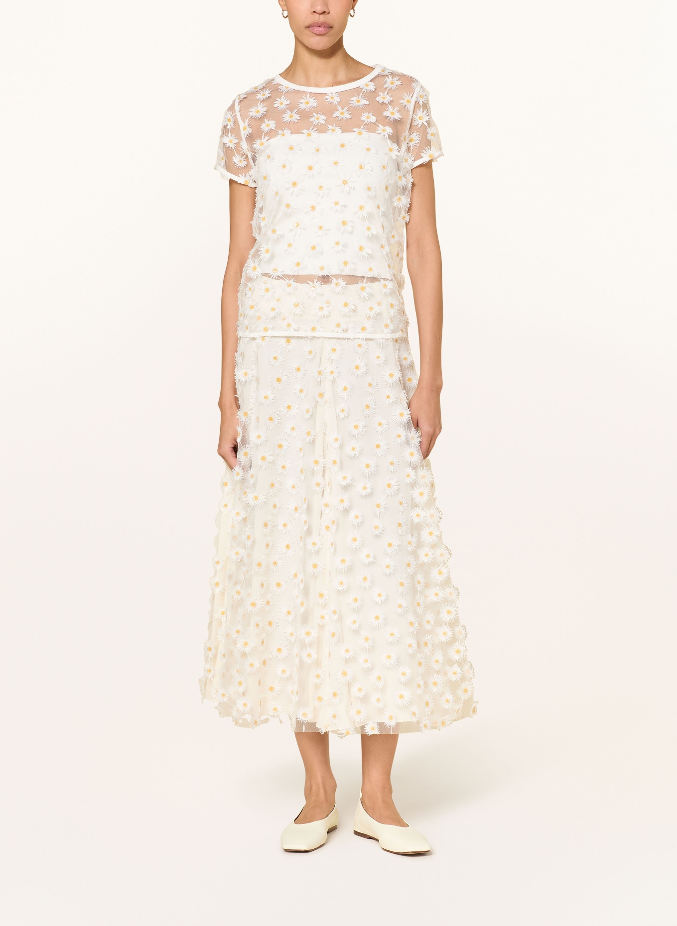 LUISA CERANO T-shirt van mesh met pailletten: WIT / GOUD / GEEL