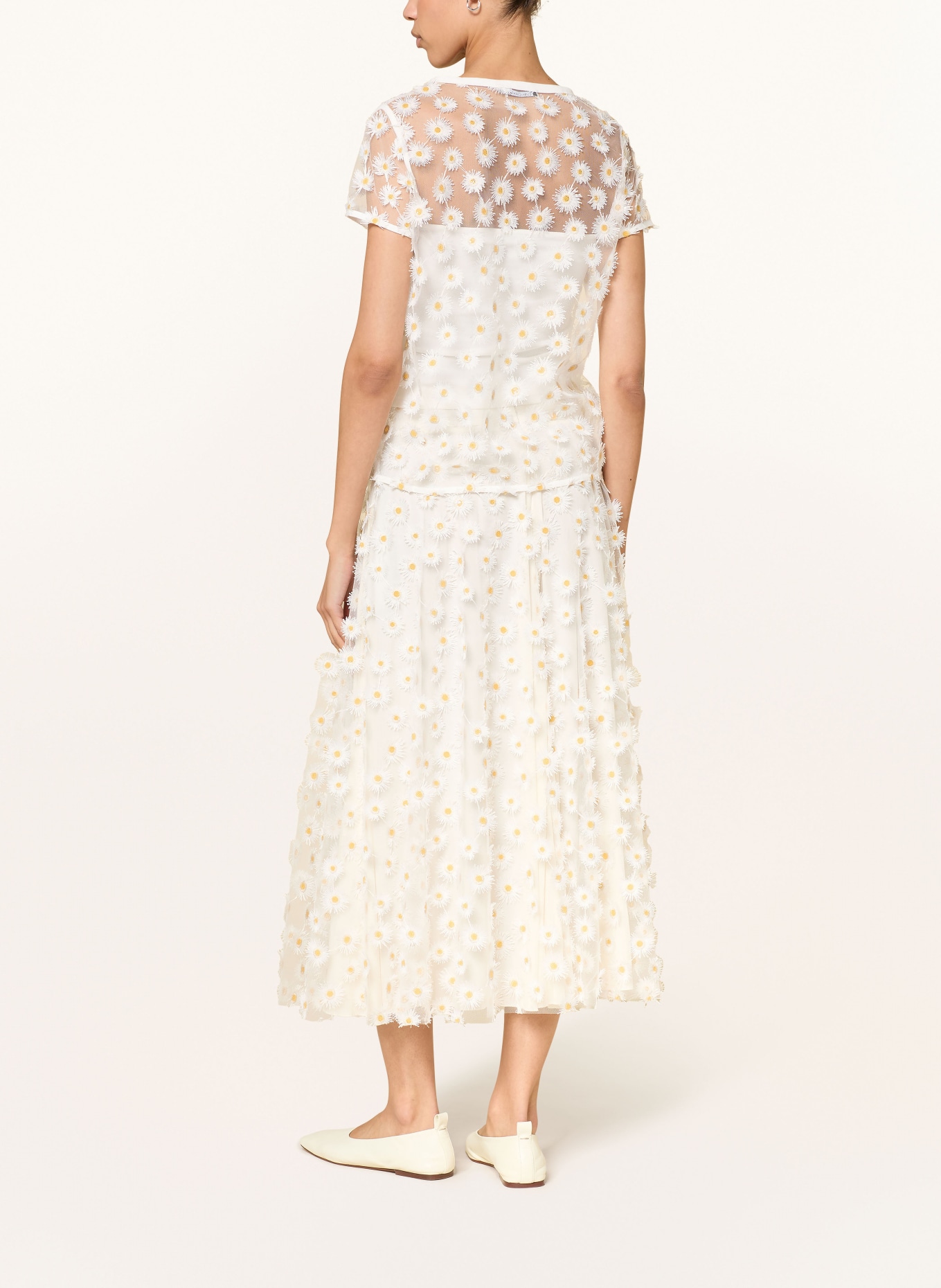 LUISA CERANO T-shirt van mesh met pailletten: WIT / GOUD / GEEL