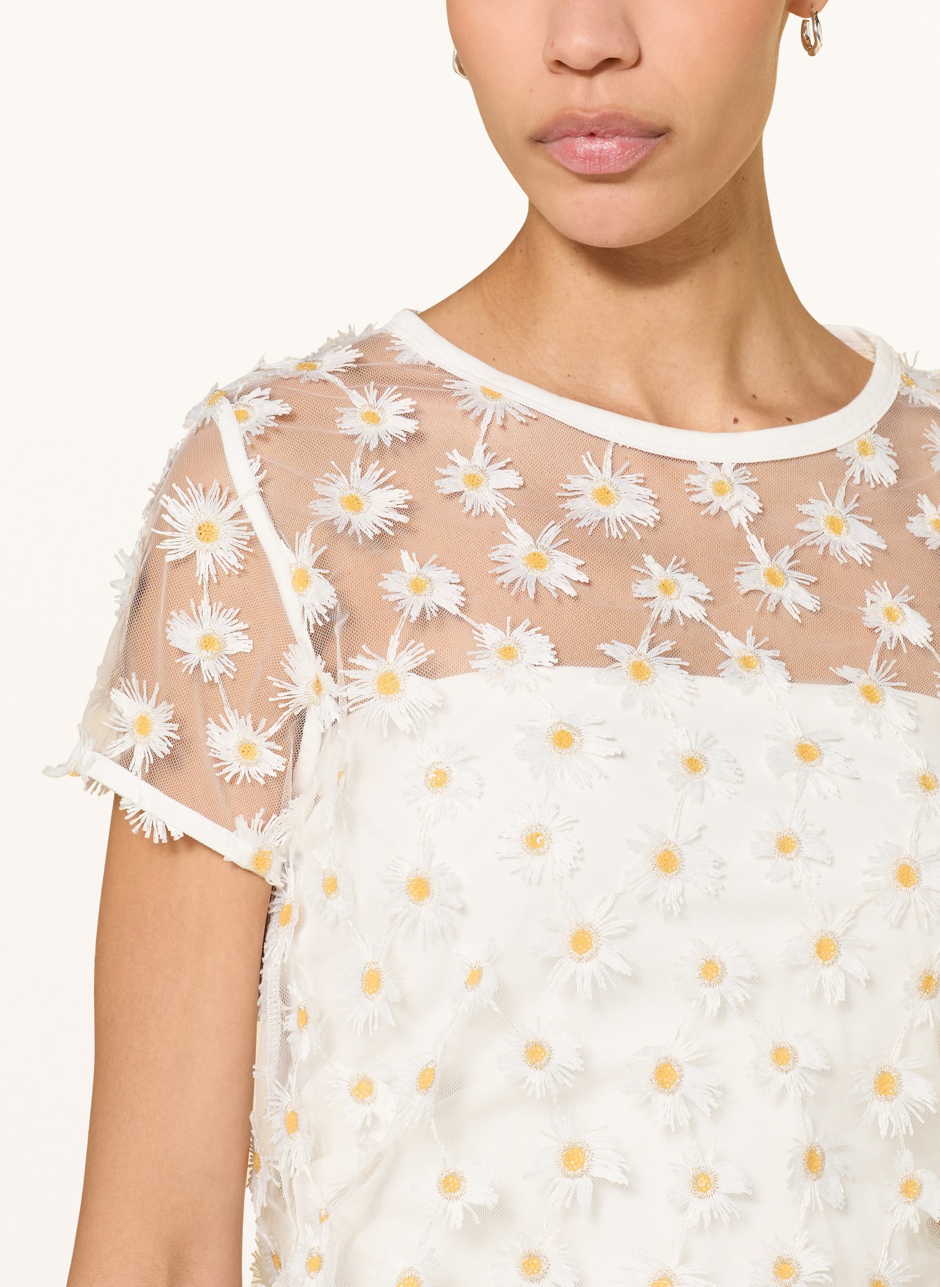 LUISA CERANO T-shirt van mesh met pailletten: WIT / GOUD / GEEL