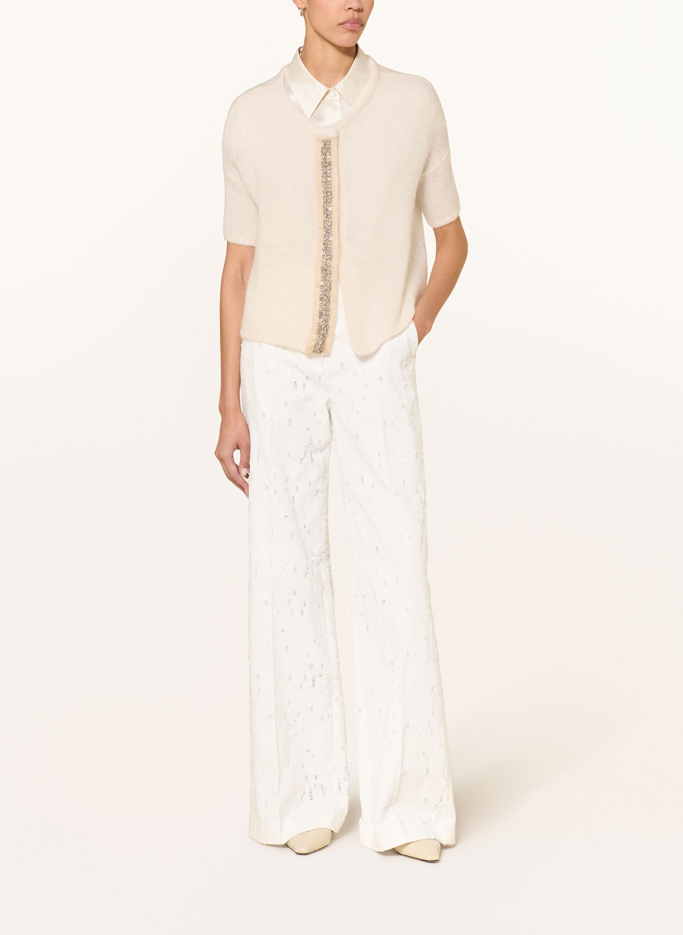 LUISA CERANO Vest met alpaca en sierstenen: ECRU