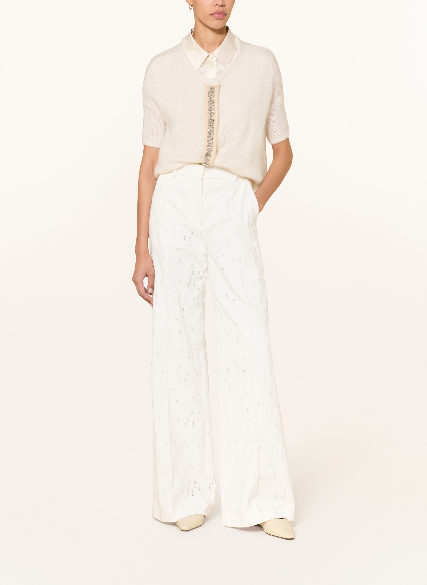 LUISA CERANO Wide Leg Jeans mit Pailletten: 100 WHITE