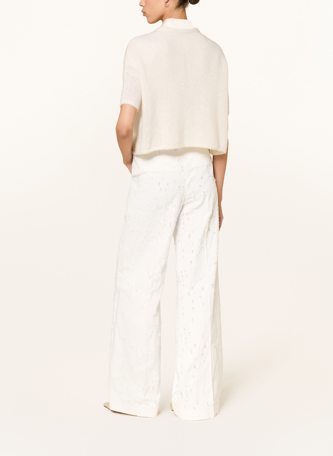 LUISA CERANO Wide Leg Jeans mit Pailletten: 100 WHITE