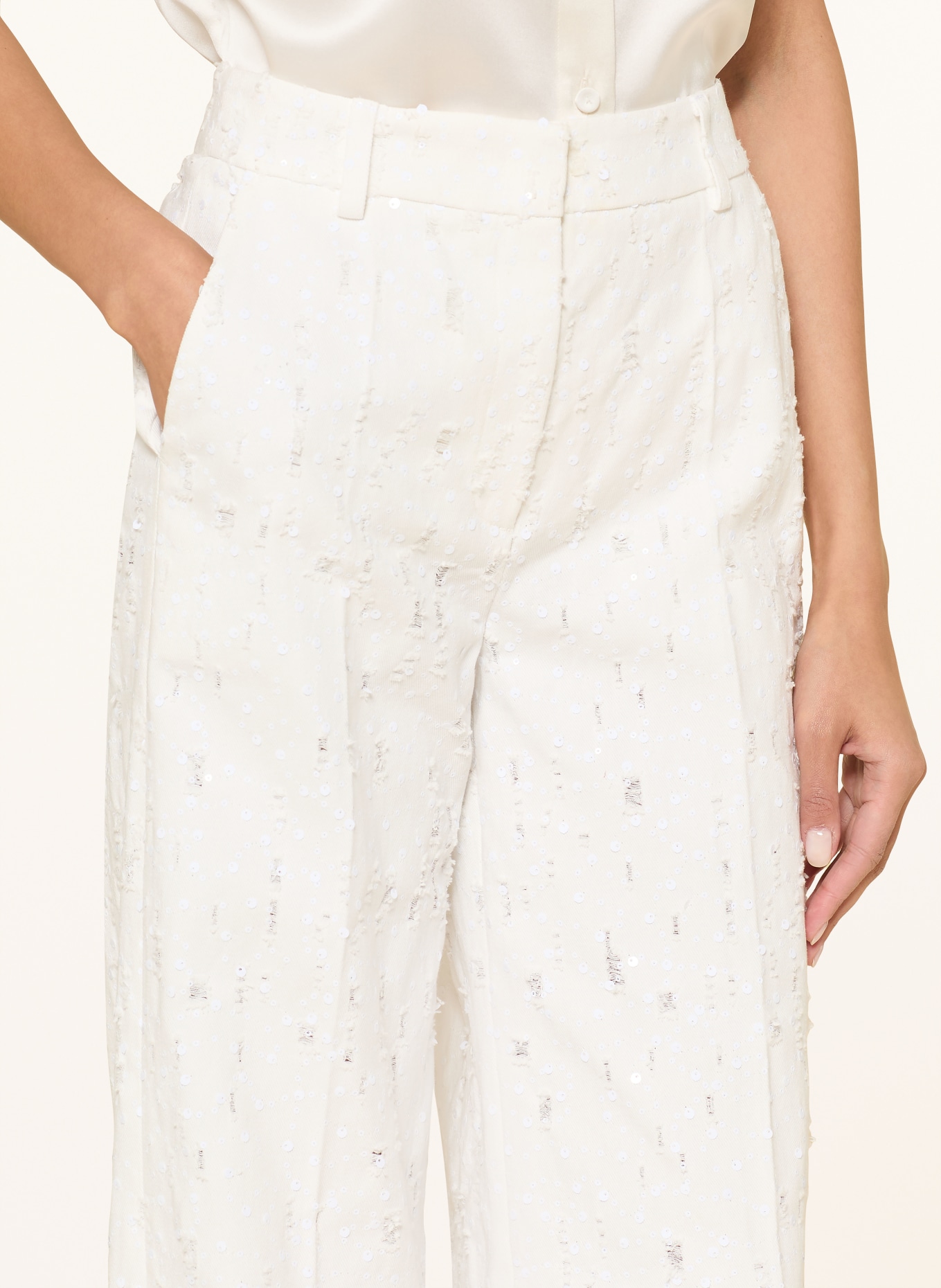 LUISA CERANO Wide Leg Jeans mit Pailletten: 100 WHITE