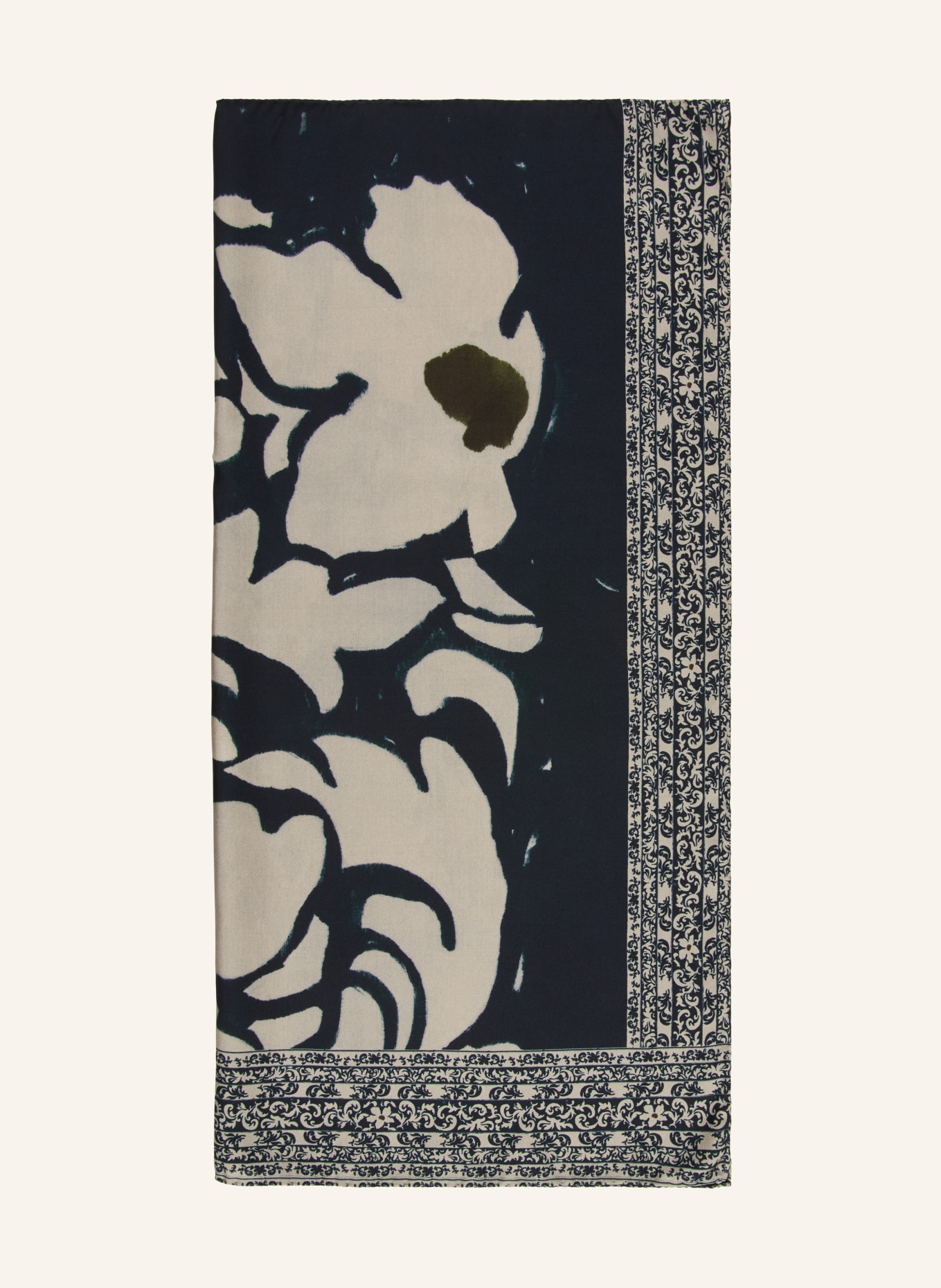 LUISA CERANO zijden sjaal: DONKERBLAUW / TAUPE