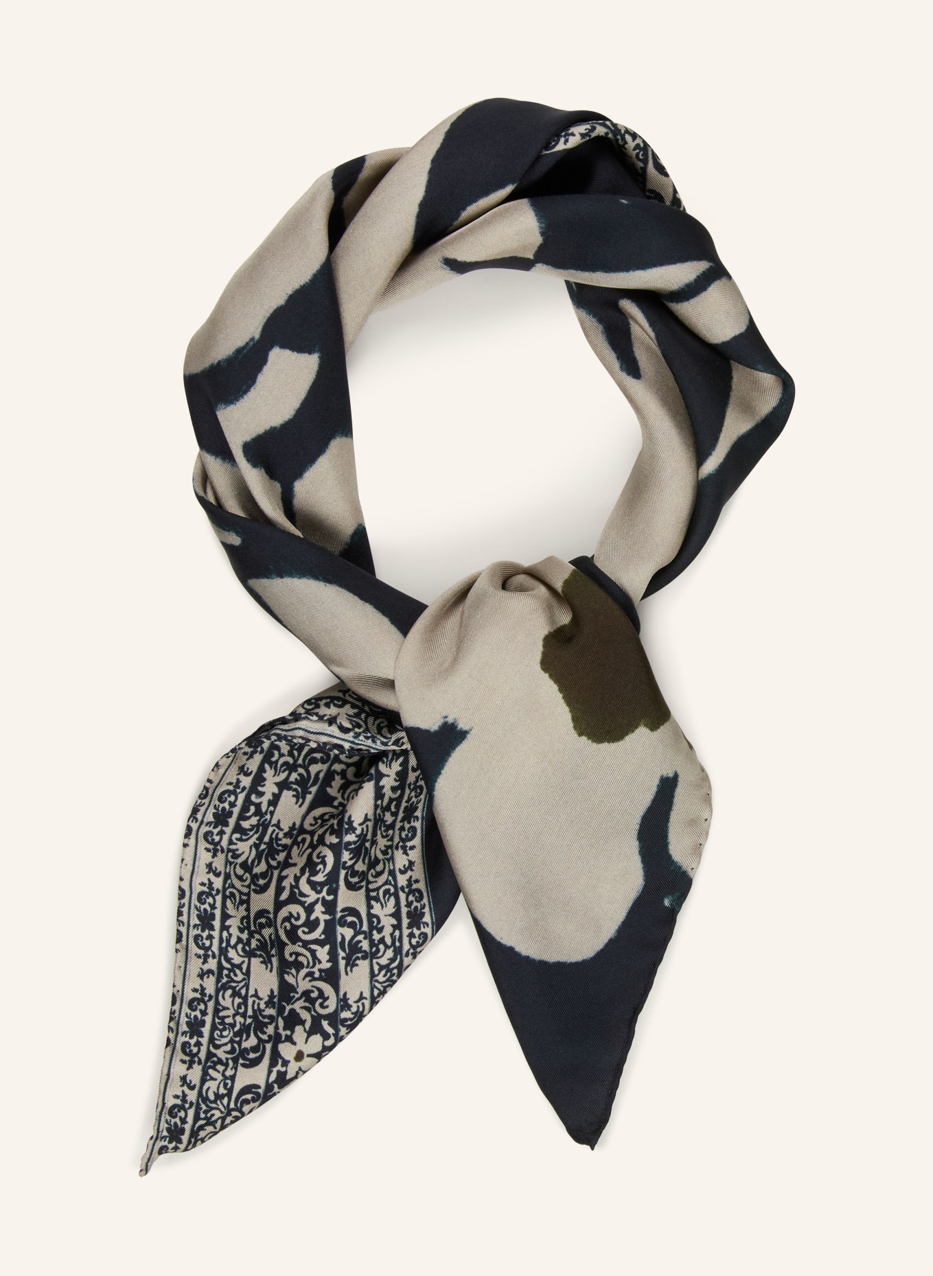 LUISA CERANO zijden sjaal: DONKERBLAUW / TAUPE