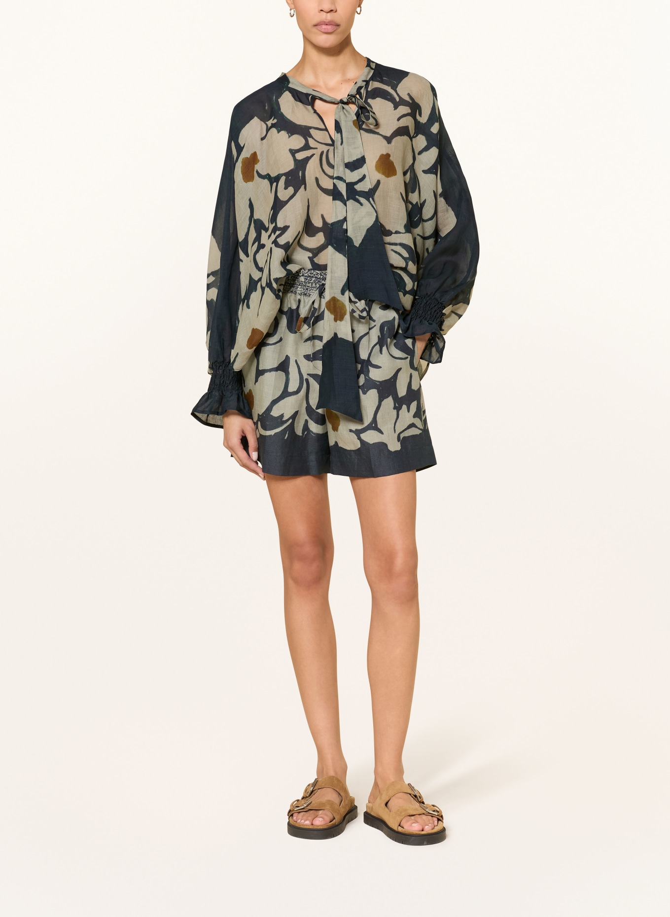 LUISA CERANO bluzka z kołnierzykiem: GRANATOWY / CIEMNOPOMARAŃCZOWY / JASNOZIELONY