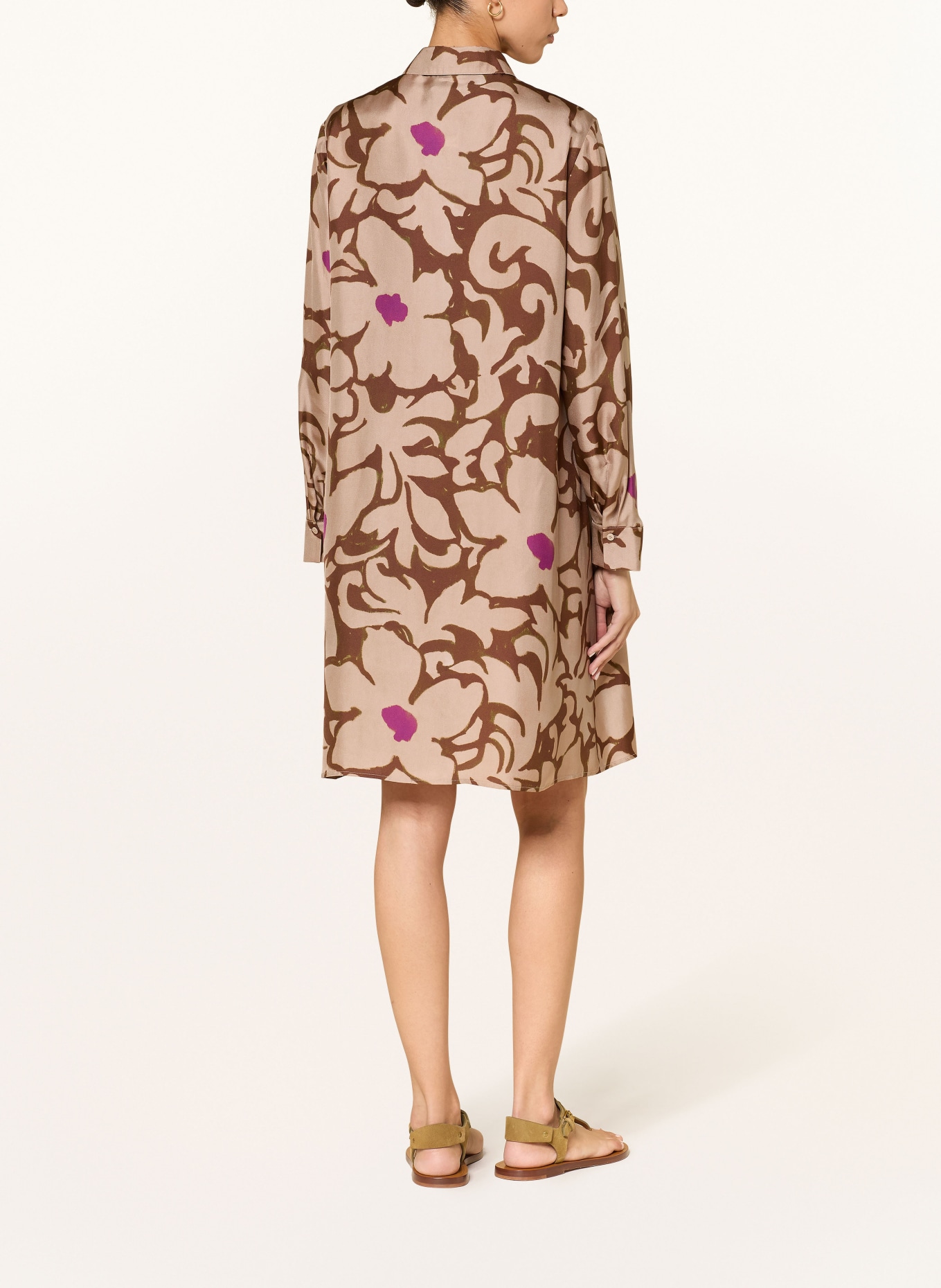 LUISA CERANO Silk shirt dress: LIGHT BROWN / BROWN / PURPLE