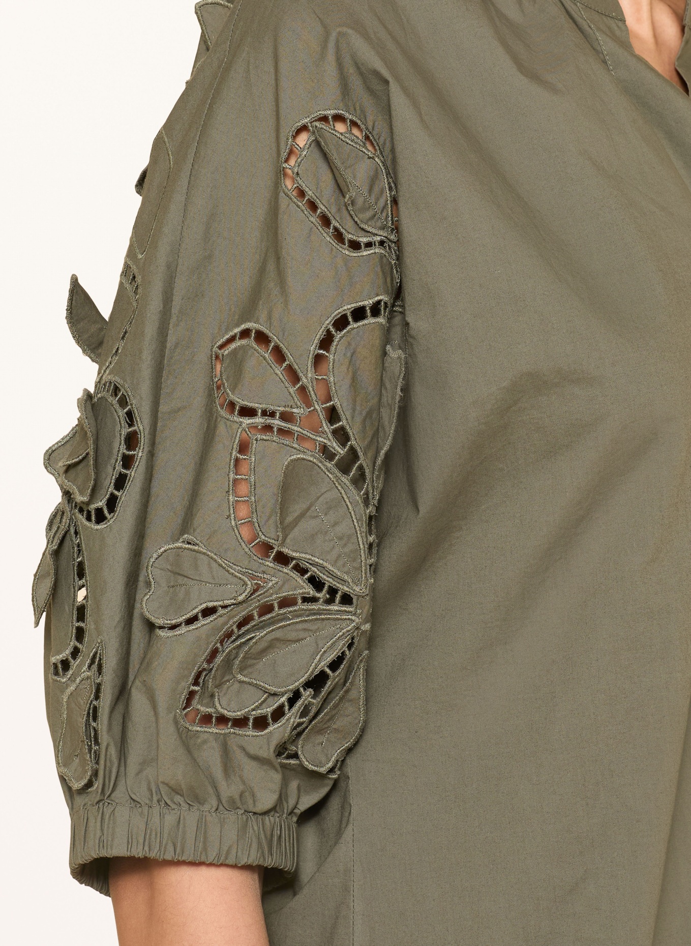 LUISA CERANO Jurk met opengewerkte kant en 3/4-mouwen: KAKI