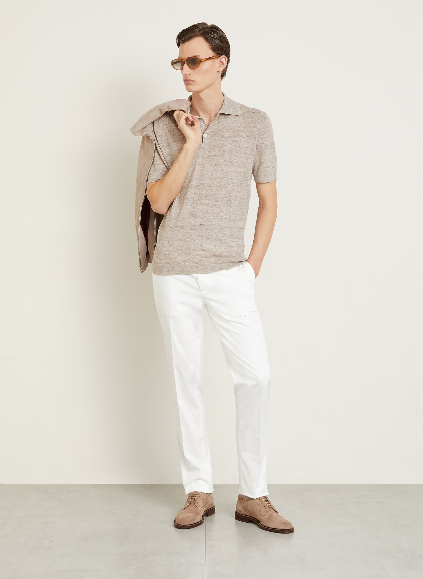 BRUNELLO CUCINELLI Strick-Poloshirt Regular Fit: GRAU