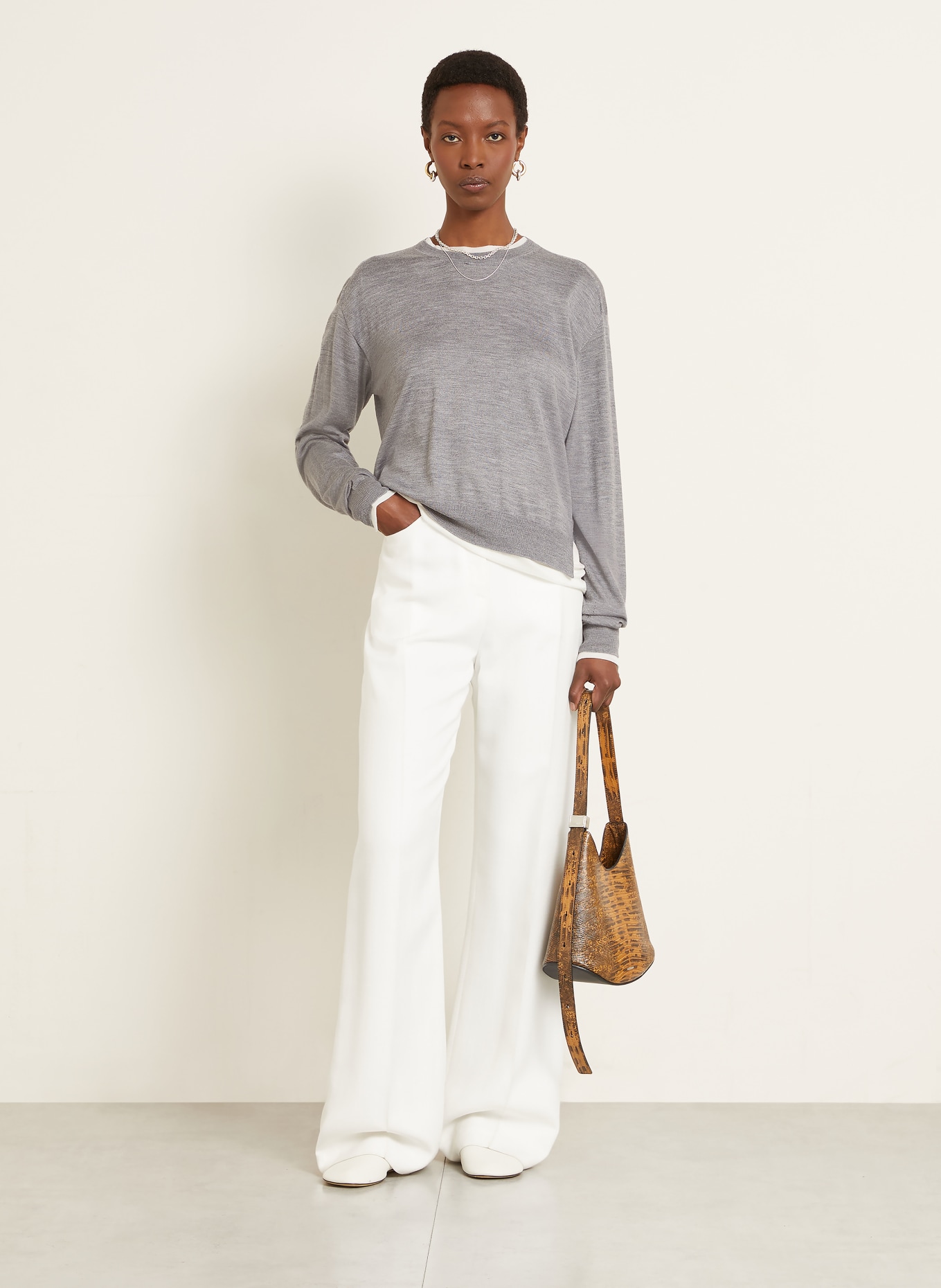 JIL SANDER Svetr s kašmírem a hedvábím: ŠEDÁ