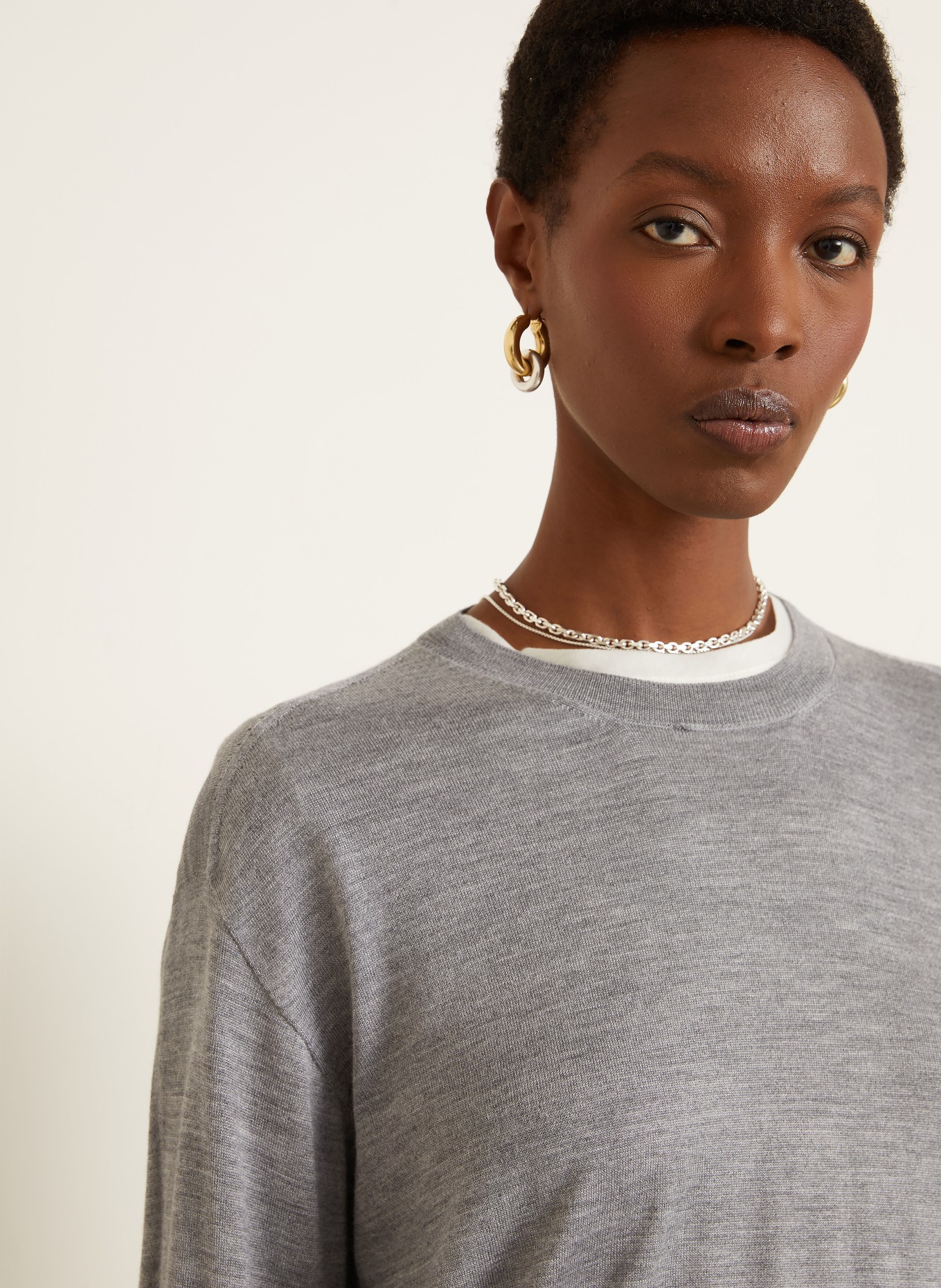 JIL SANDER Svetr s kašmírem a hedvábím: ŠEDÁ