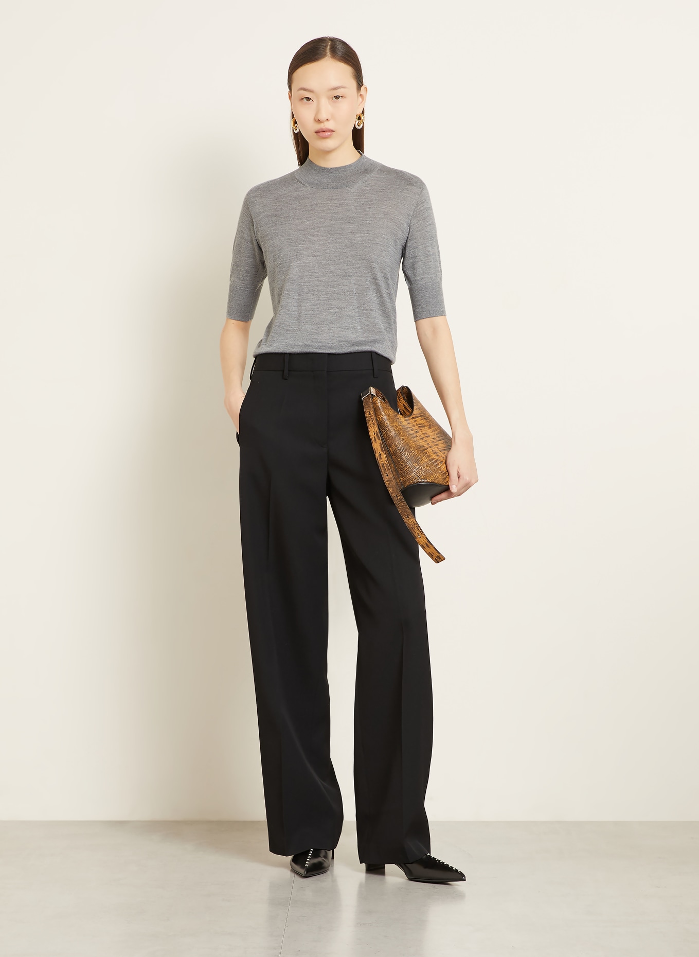 JIL SANDER Strickshirt mit Cashmere und Seide: GRAU