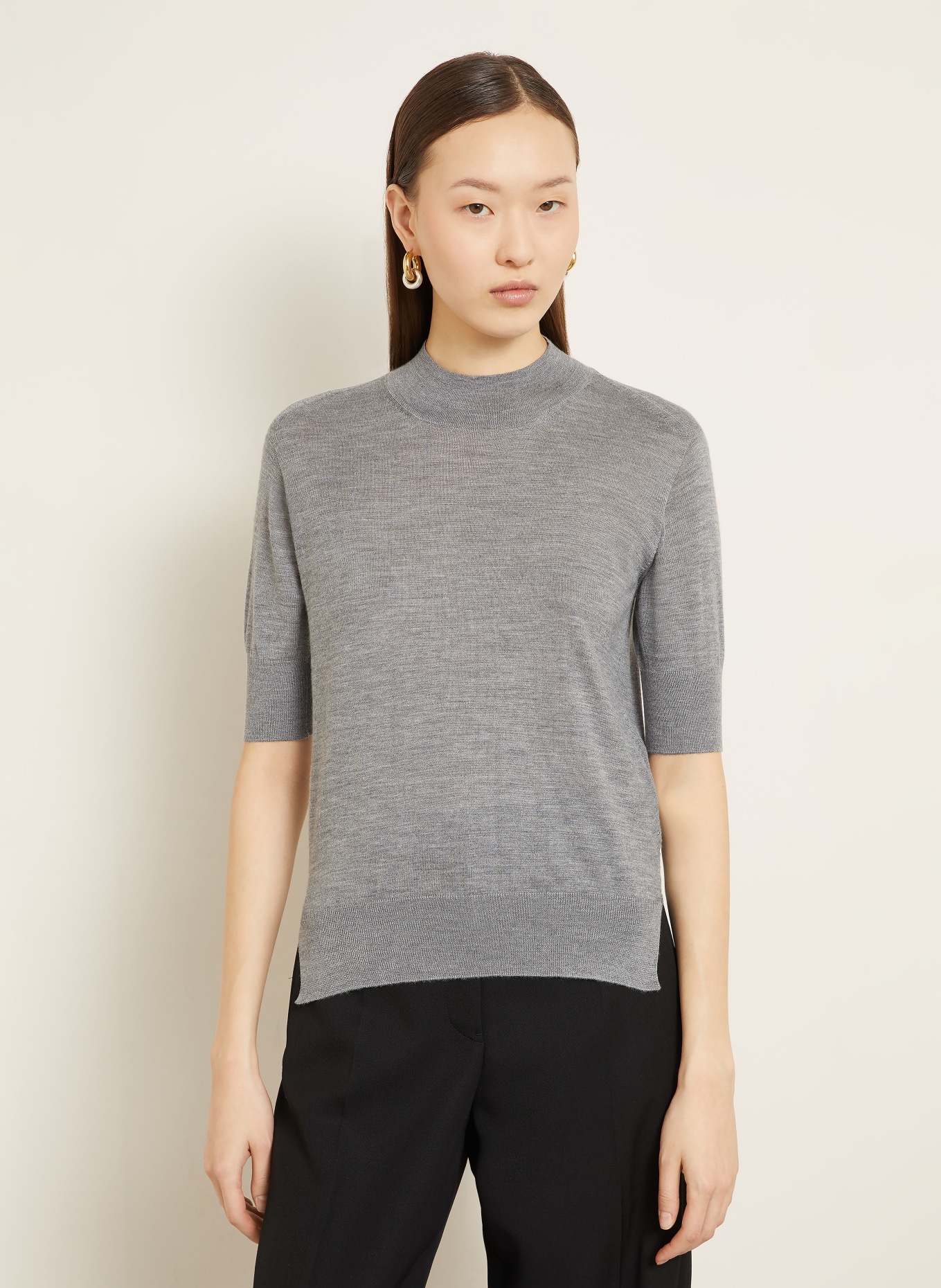 JIL SANDER Strickshirt mit Cashmere und Seide: GRAU