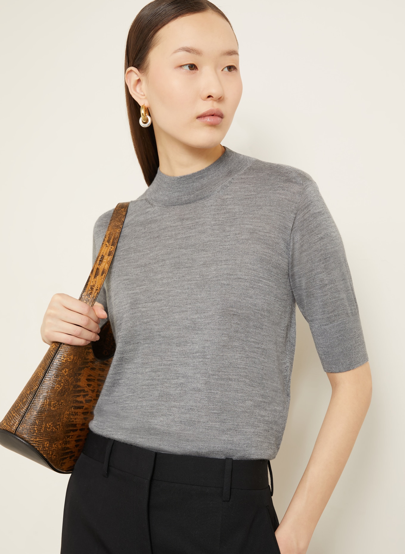 JIL SANDER Strickshirt mit Cashmere und Seide: GRAU